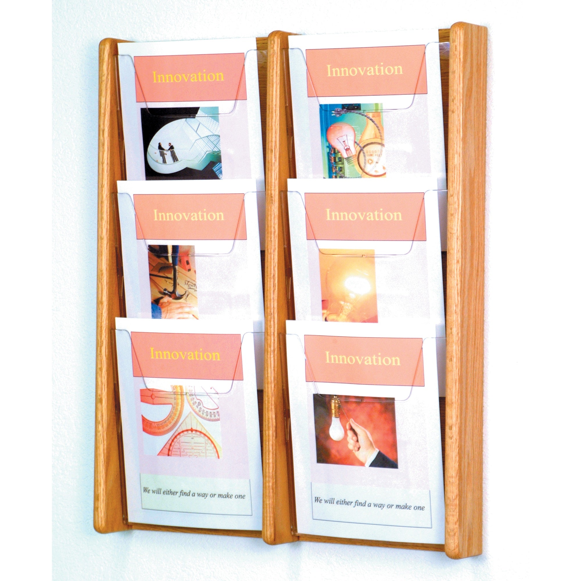 Wooden Mallet Stance 6 Pocket Wall Display, 2Wx3H, Light Oak