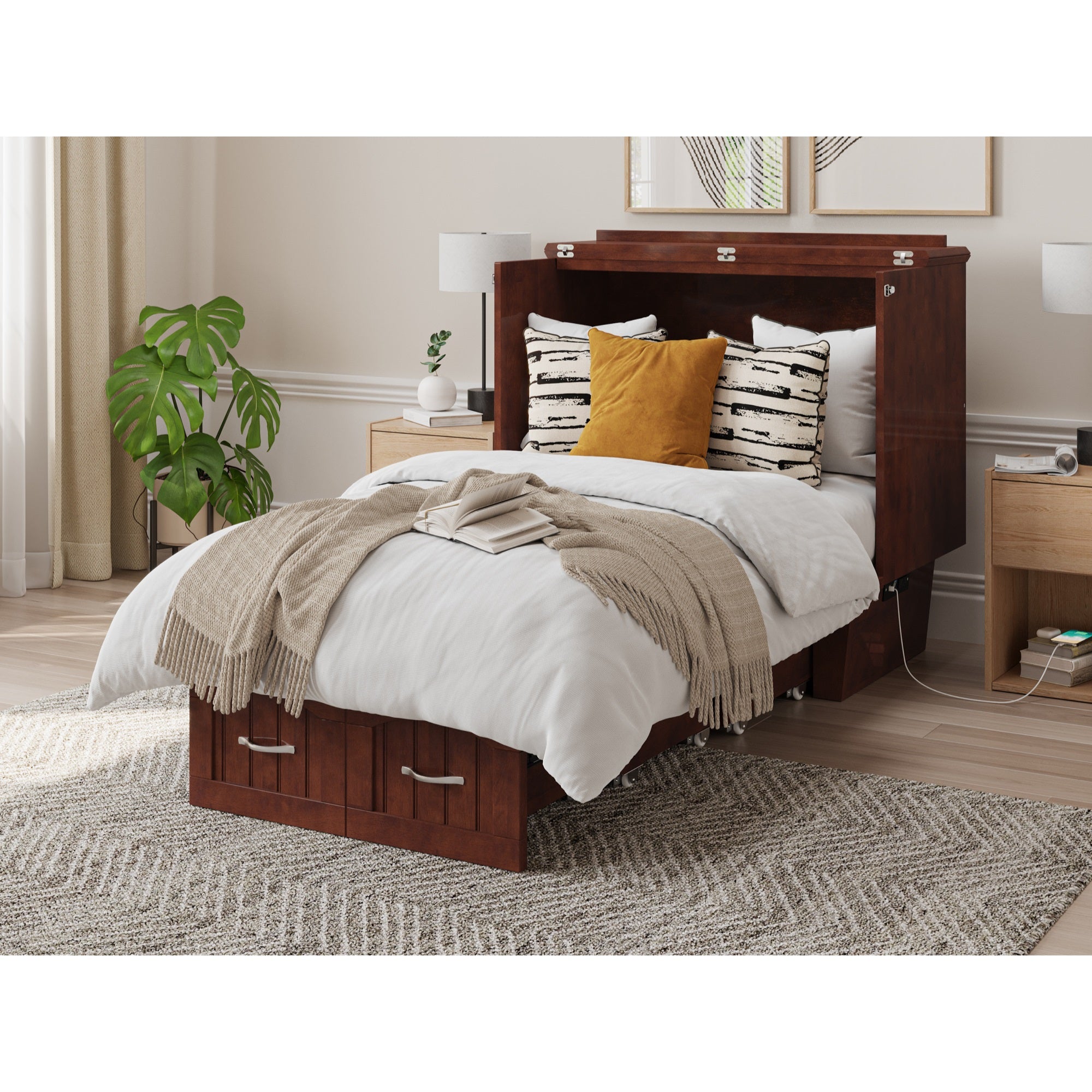 Sydney Twin Murphy Bed Chest in Walnut