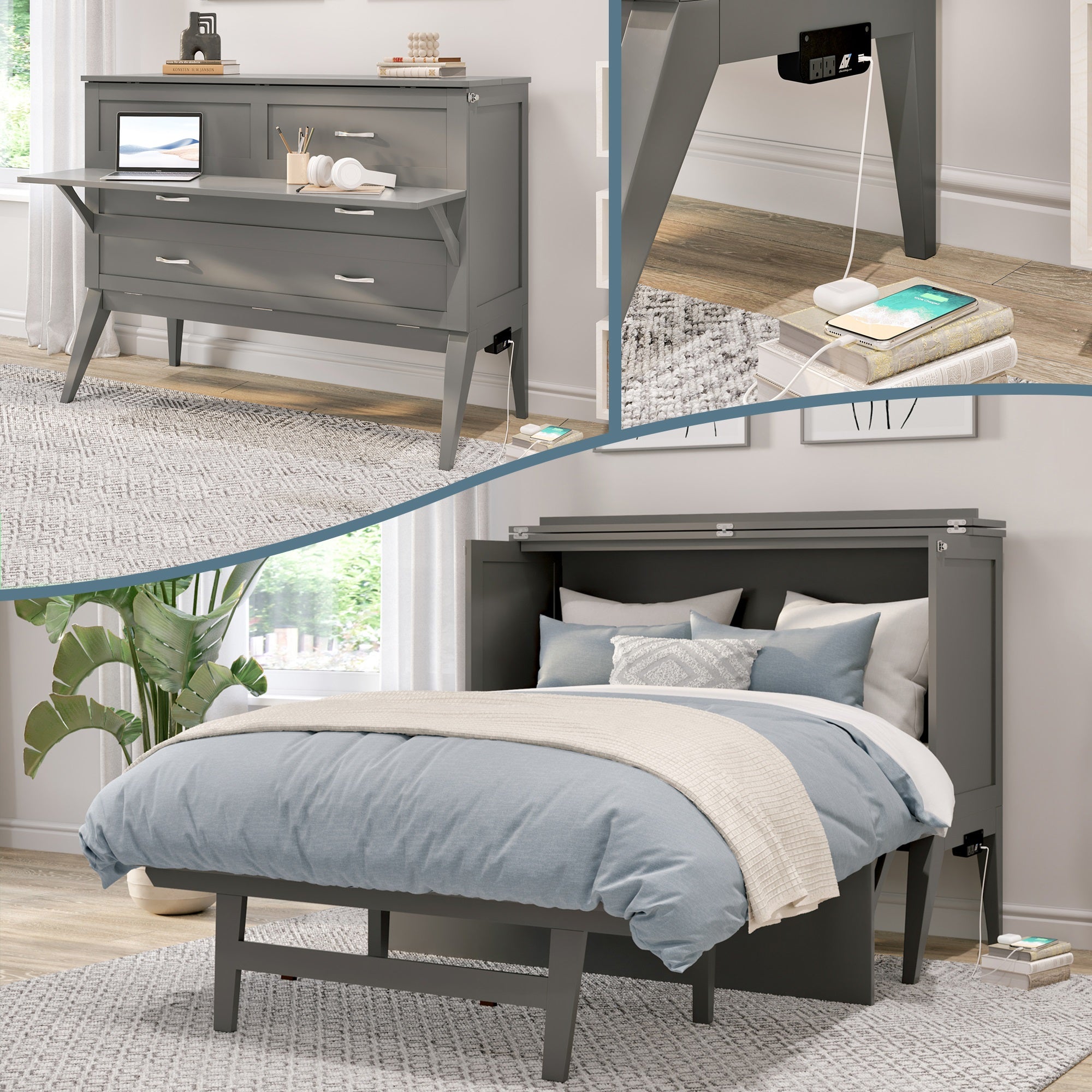 Northampton Full Murphy Bed Desk In Grey