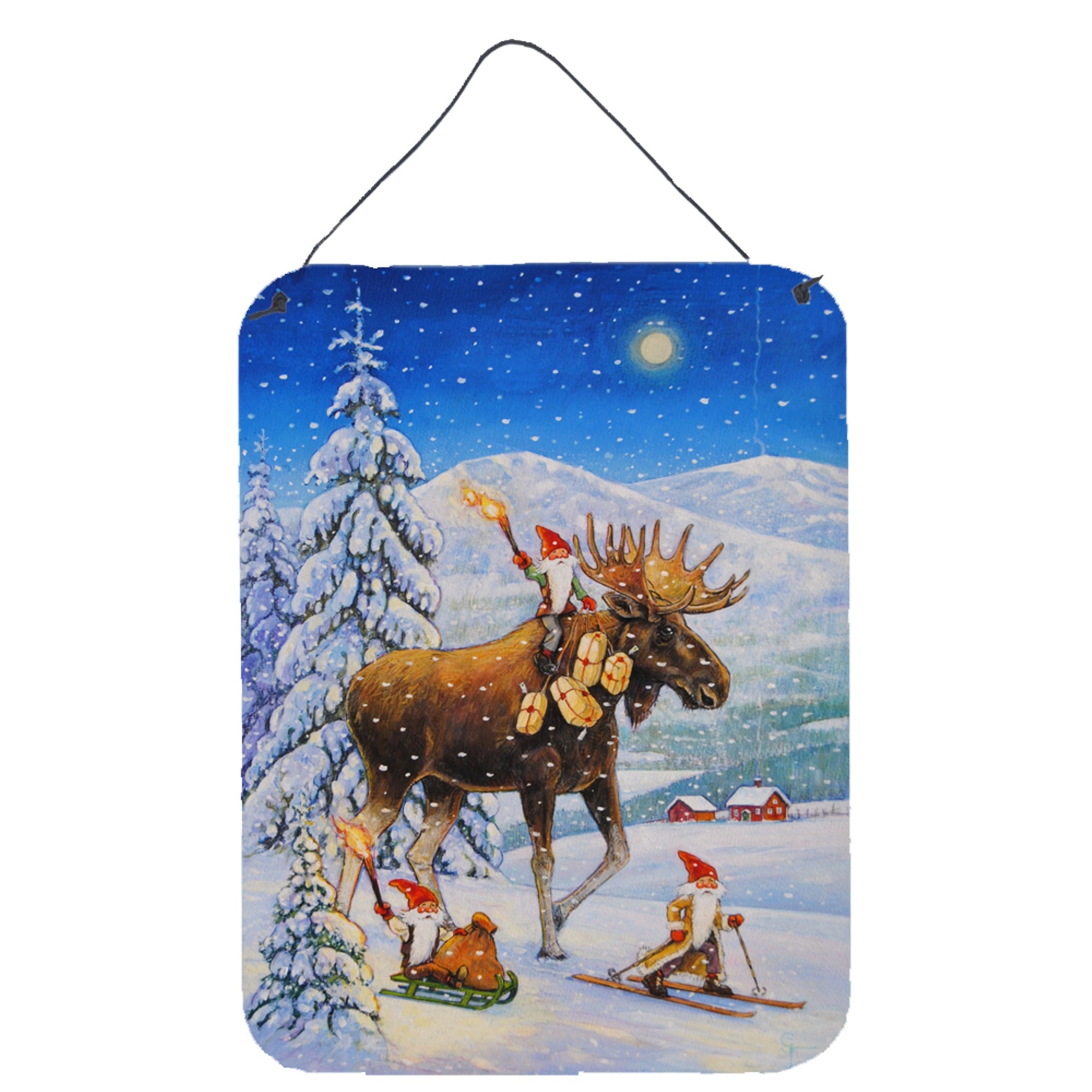 'Caroline'S Treasures Christmas Gnome Riding Reindeer Wall Or Door Hanging Prints Acg0102Ds1216, 16Hx12W, Multicolor''