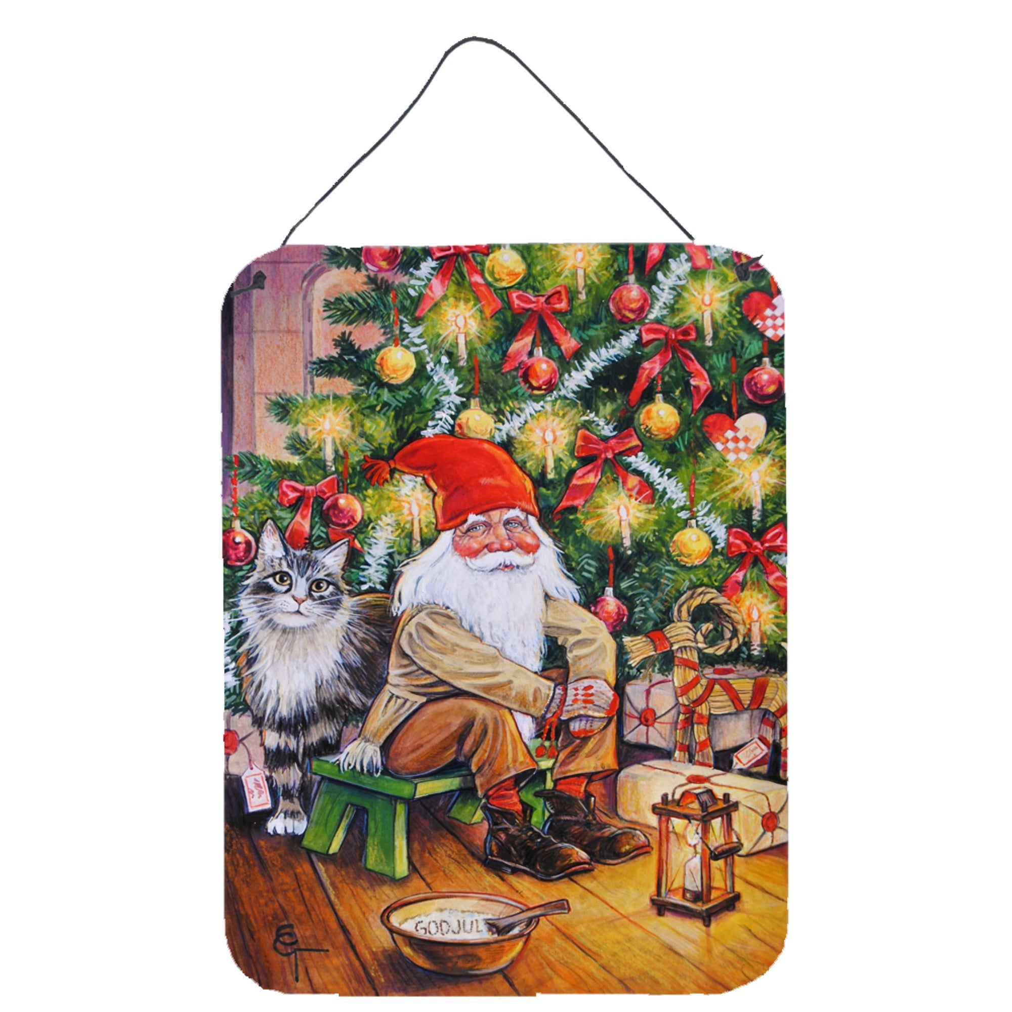 'Caroline'S Treasures Christmas Gnome By The Tree Wall Or Door Hanging Prints Acg0134Ds1216, 16Hx12W, Multicolor''