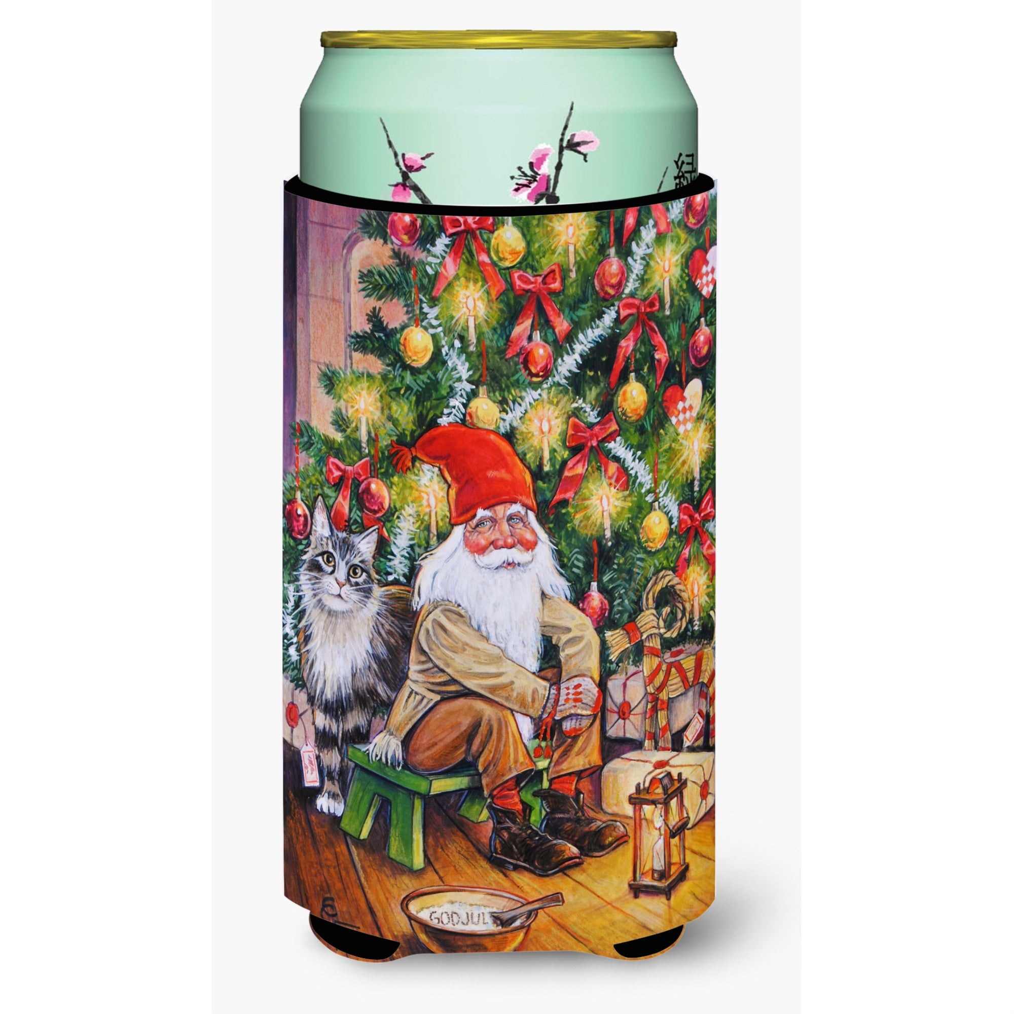 'Caroline'S Treasures Christmas Gnome By The Tree Tall Boy Koozie Hugger, Multicolor''