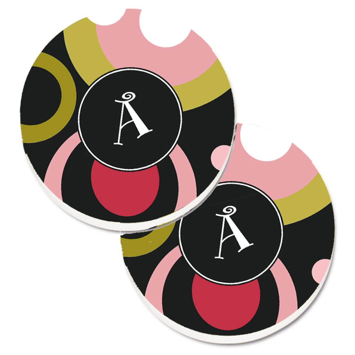 'Caroline'S Treasures Letter A Monogram - Retro In Black Set Of 2 Cup Holder Car Coasters Am1001-Acarc, 2.56, Multicolor''