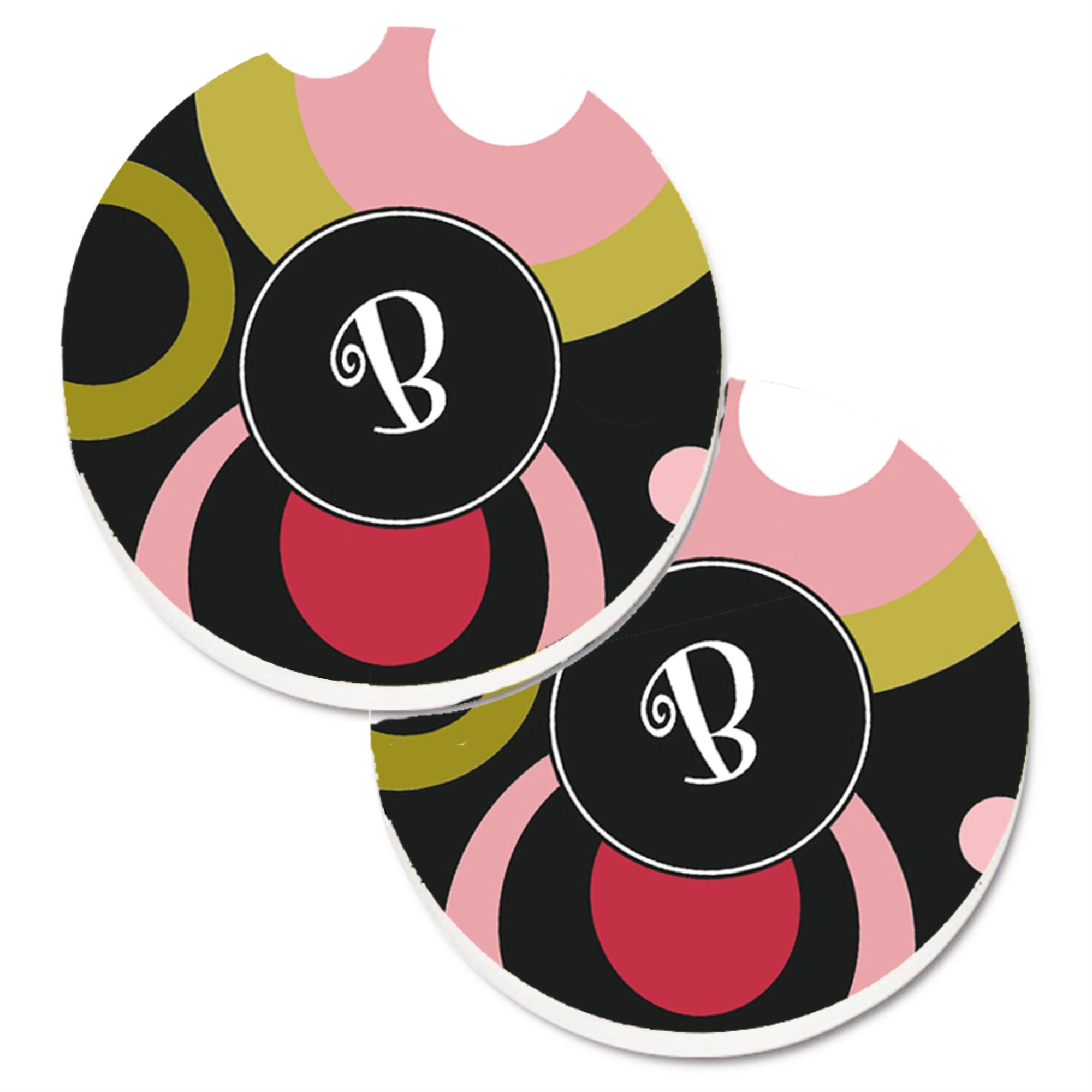 'Caroline'S Treasures Letter B Monogram - Retro In Black Set Of 2 Cup Holder Car Coasters Am1001-Bcarc, 2.56, Multicolor''