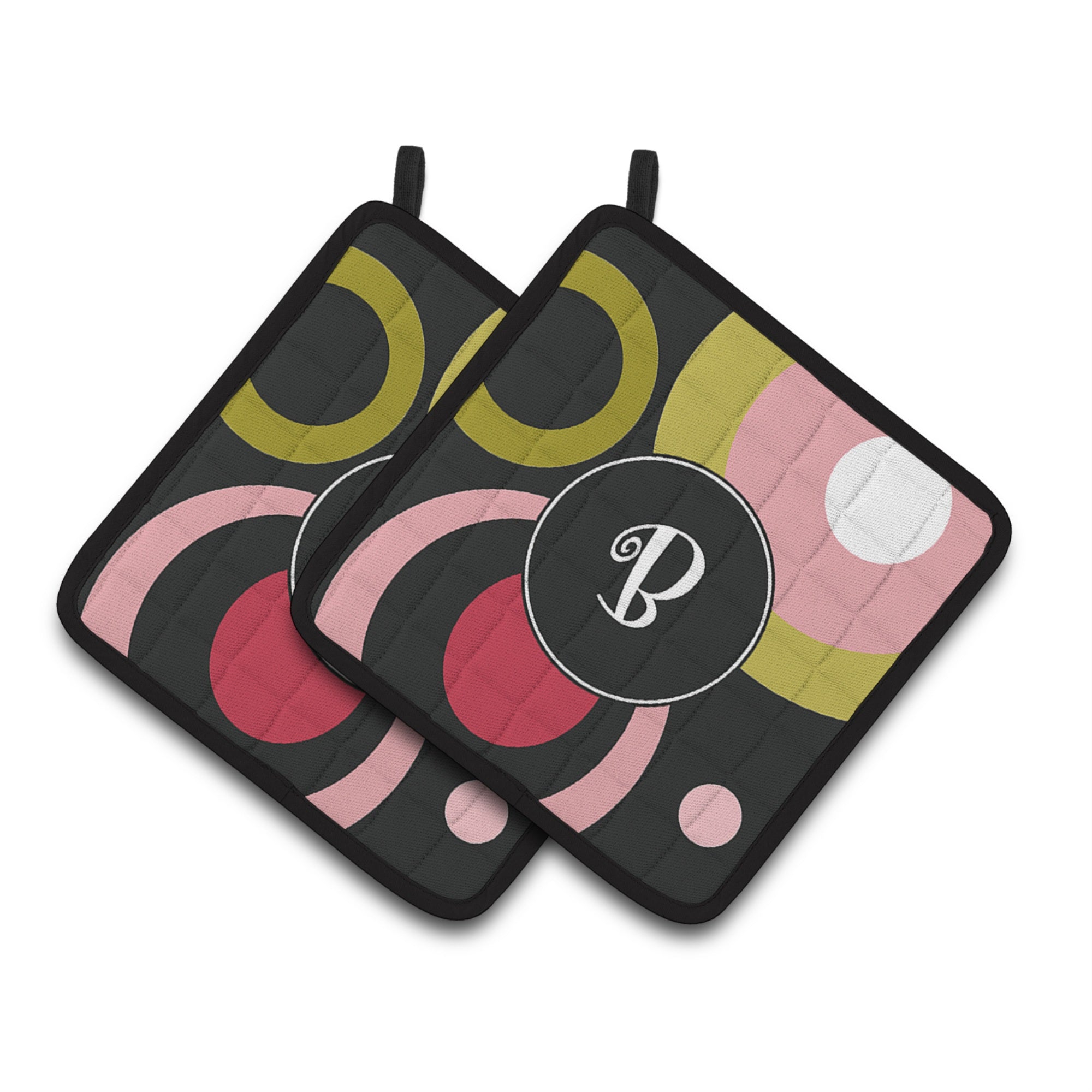 'Caroline'S Treasures Letter B Monogram - Retro In Black Pair Of Pot Holders Am1001-Bpthd, 7.5Hx7.5W, Multicolor''