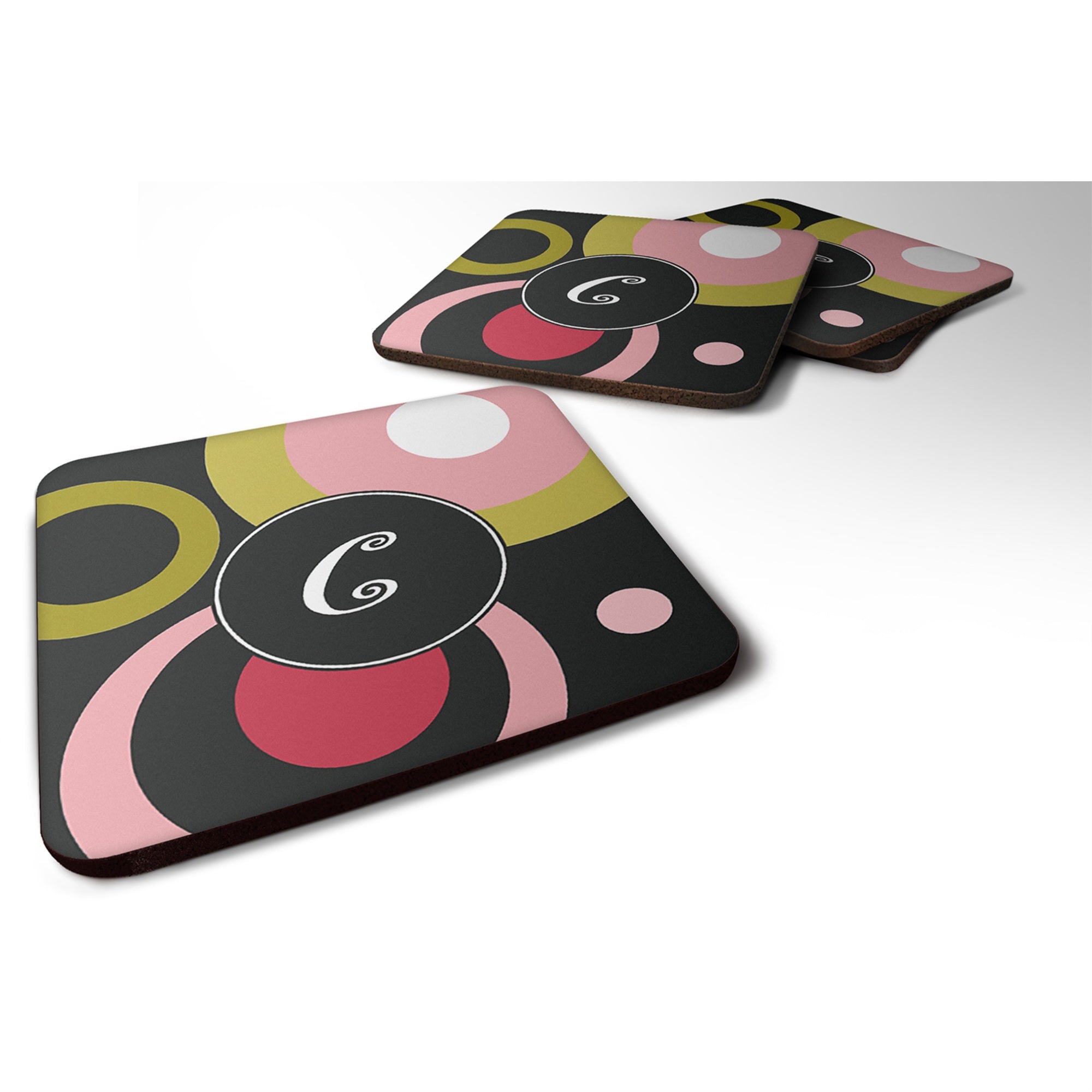 'Caroline'S Treasures Am1001-Cfc Monogram-Retro In Black Foam Coasters (Set Of 4), 3.5'''' H X 3.5'''' W, Multicolor''