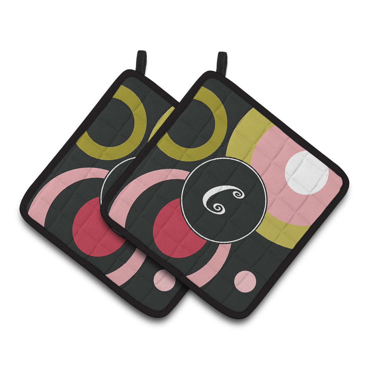 'Caroline'S Treasures Letter C Monogram - Retro In Black Pair Of Pot Holders Am1001-Cpthd, 7.5Hx7.5W, Multicolor''