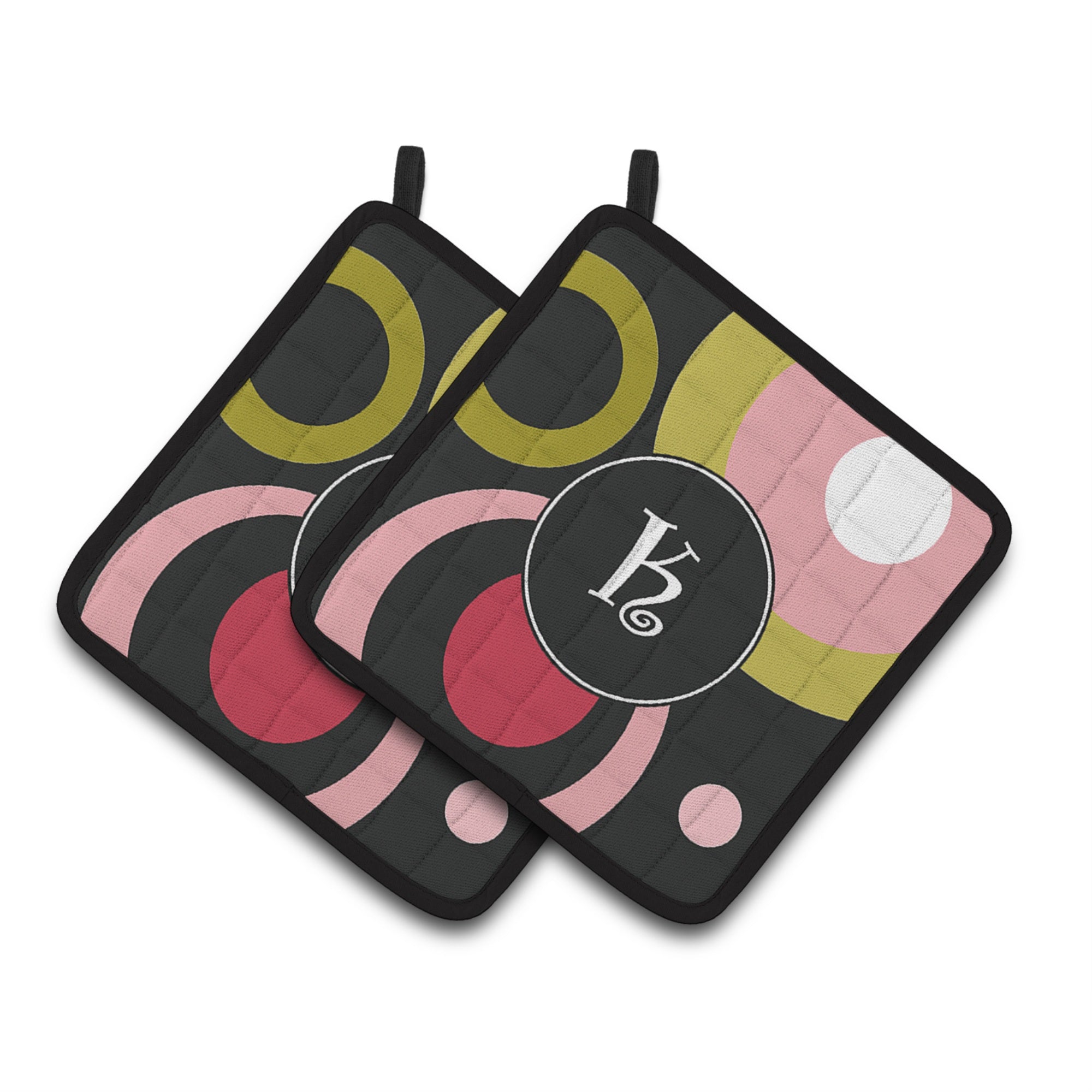 'Caroline'S Treasures Letter K Monogram - Retro In Black Pair Of Pot Holders Am1001-Kpthd, 7.5Hx7.5W, Multicolor''