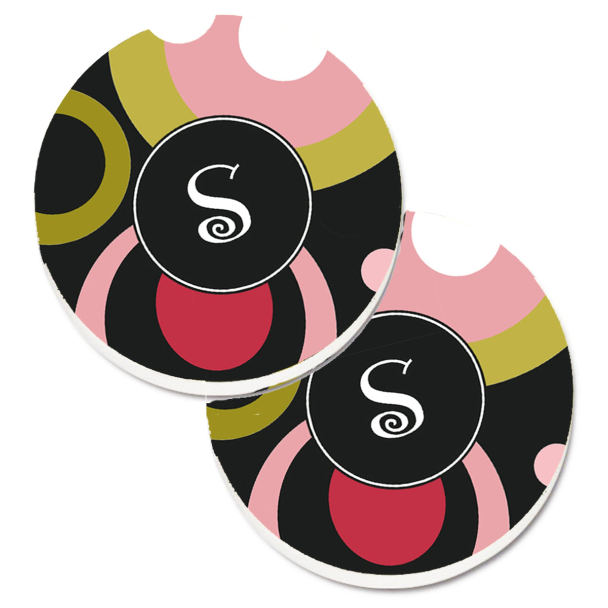 'Caroline'S Treasures Letter S Monogram - Retro In Black Set Of 2 Cup Holder Car Coasters Am1001-Scarc, 2.56, Multicolor''