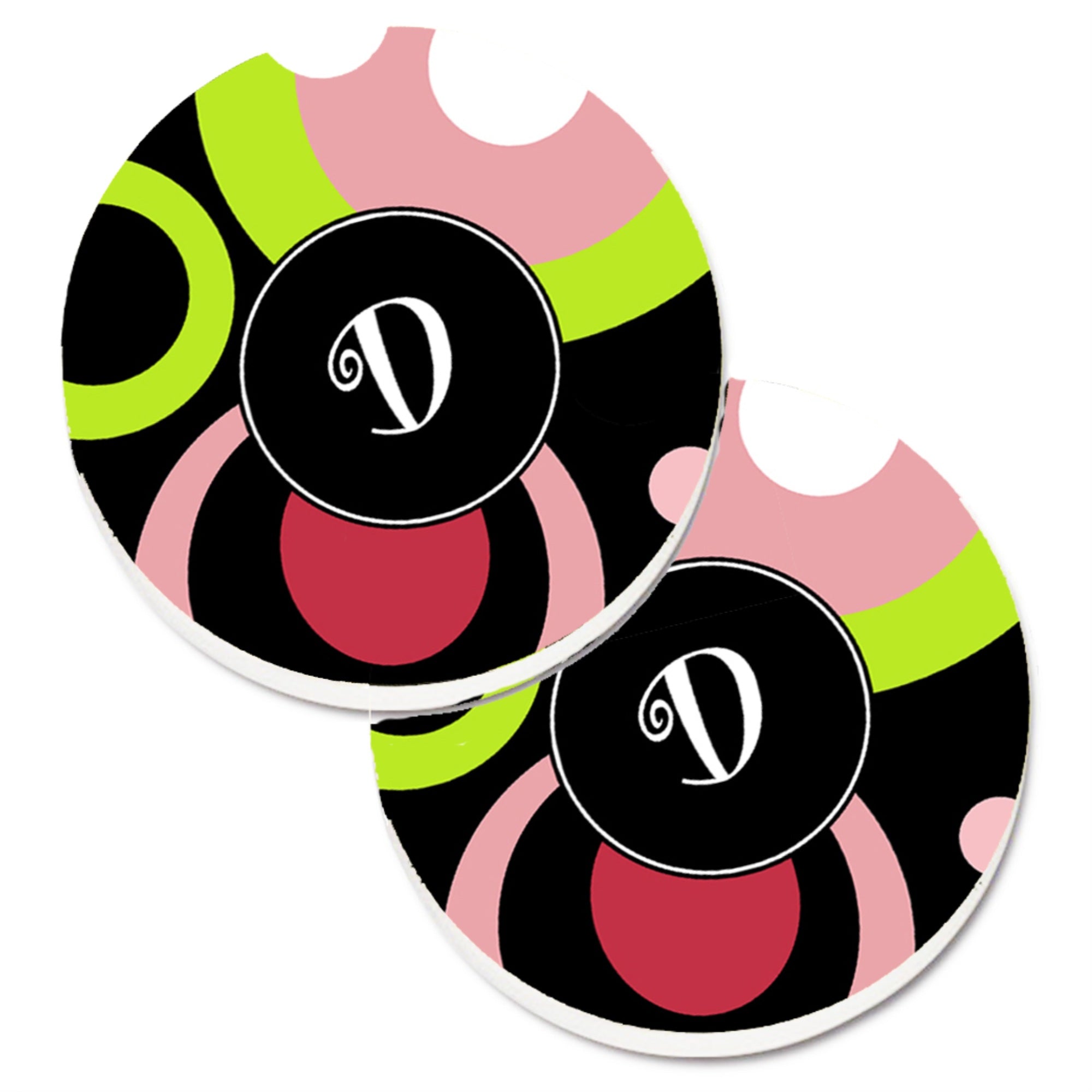 'Caroline'S Treasures Letter D Monogram - Retro In Black Set Of 2 Cup Holder Car Coasters Am1002-Dcarc, 2.56, Multicolor''