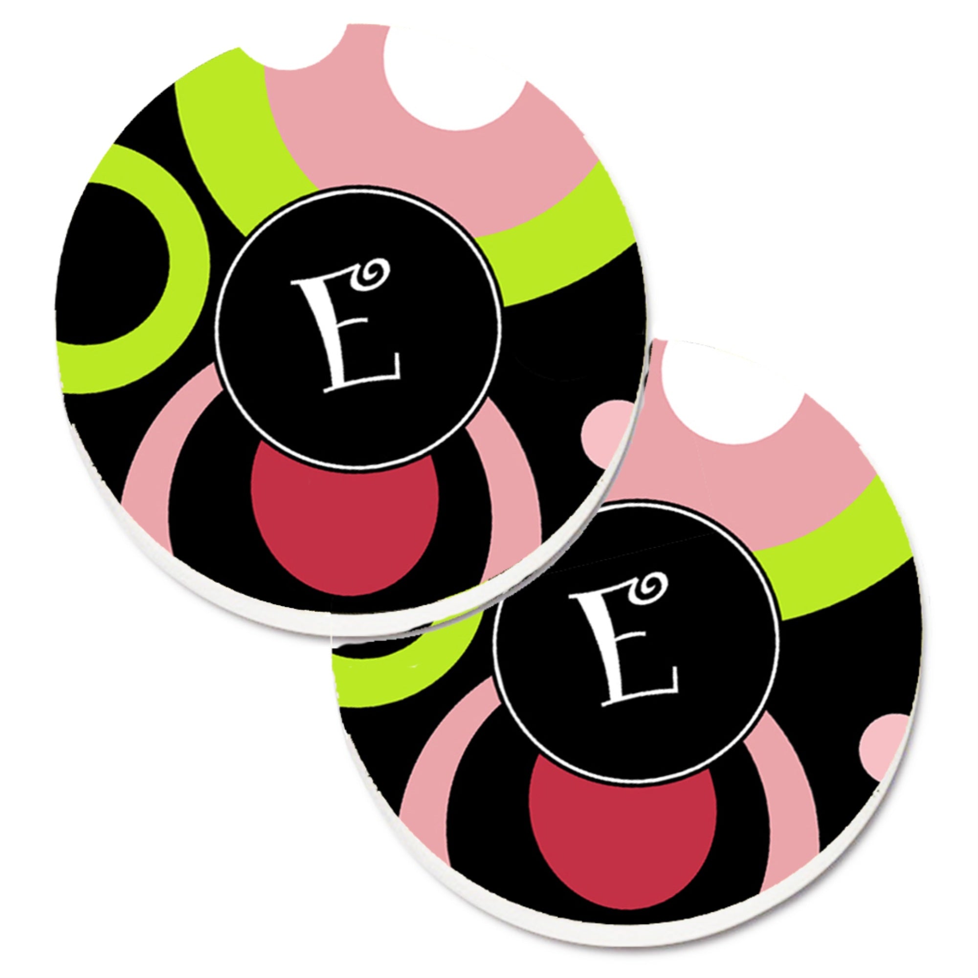 'Caroline'S Treasures Letter E Monogram - Retro In Black Set Of 2 Cup Holder Car Coasters Am1002-Ecarc, 2.56, Multicolor''