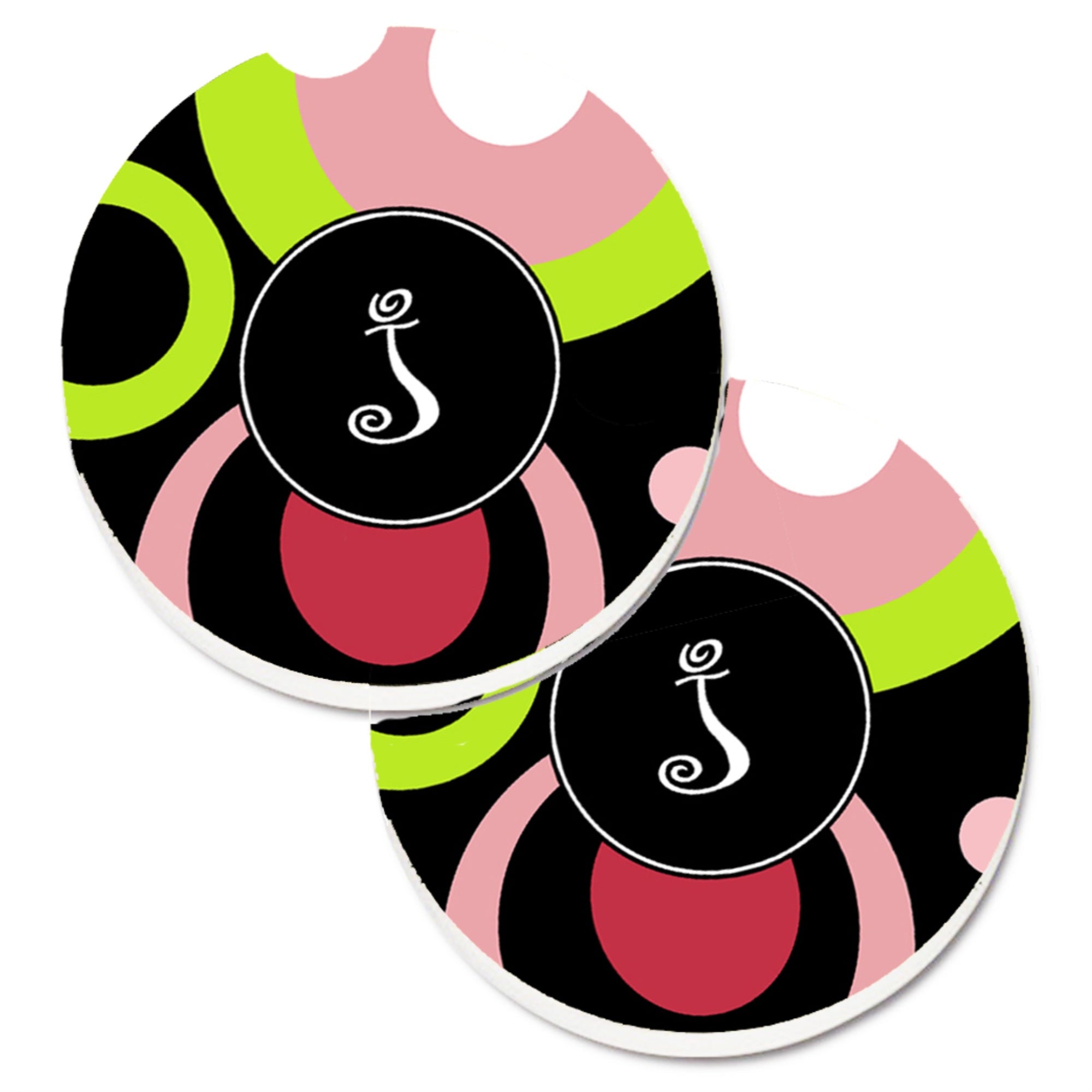 'Caroline'S Treasures Letter J Monogram - Retro In Black Set Of 2 Cup Holder Car Coasters Am1002-Jcarc, 2.56, Multicolor''