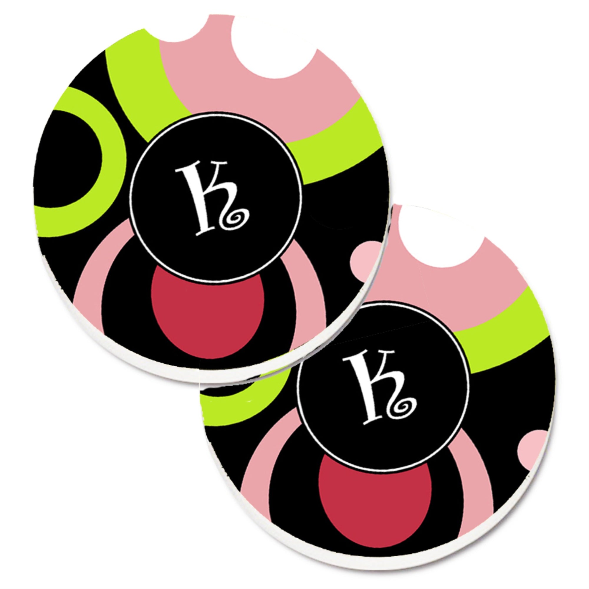 'Caroline'S Treasures Letter K Monogram - Retro In Black Set Of 2 Cup Holder Car Coasters Am1002-Kcarc, 2.56, Multicolor''