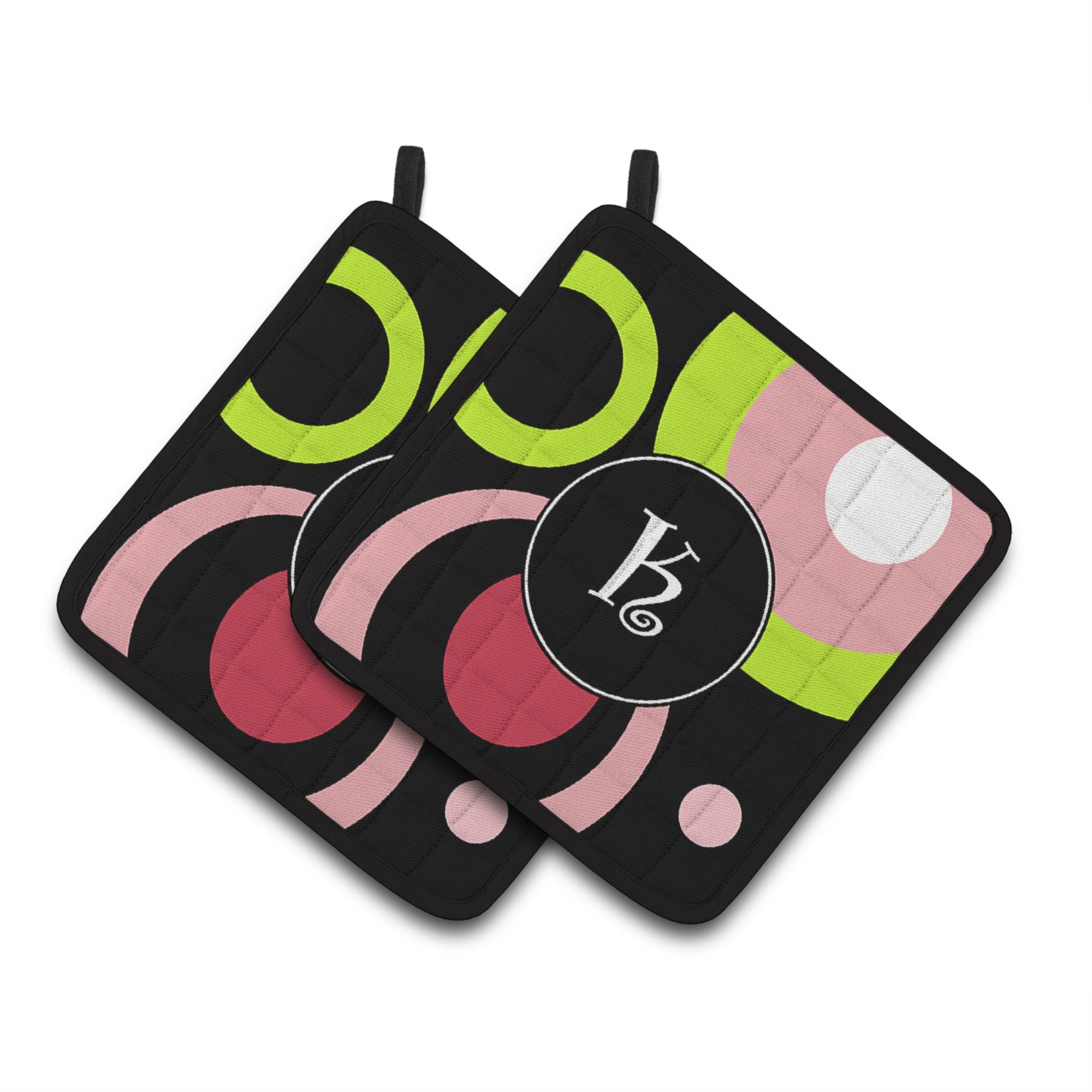 'Caroline'S Treasures Letter K Monogram - Retro In Black Pair Of Pot Holders Am1002-Kpthd, 7.5Hx7.5W, Multicolor''