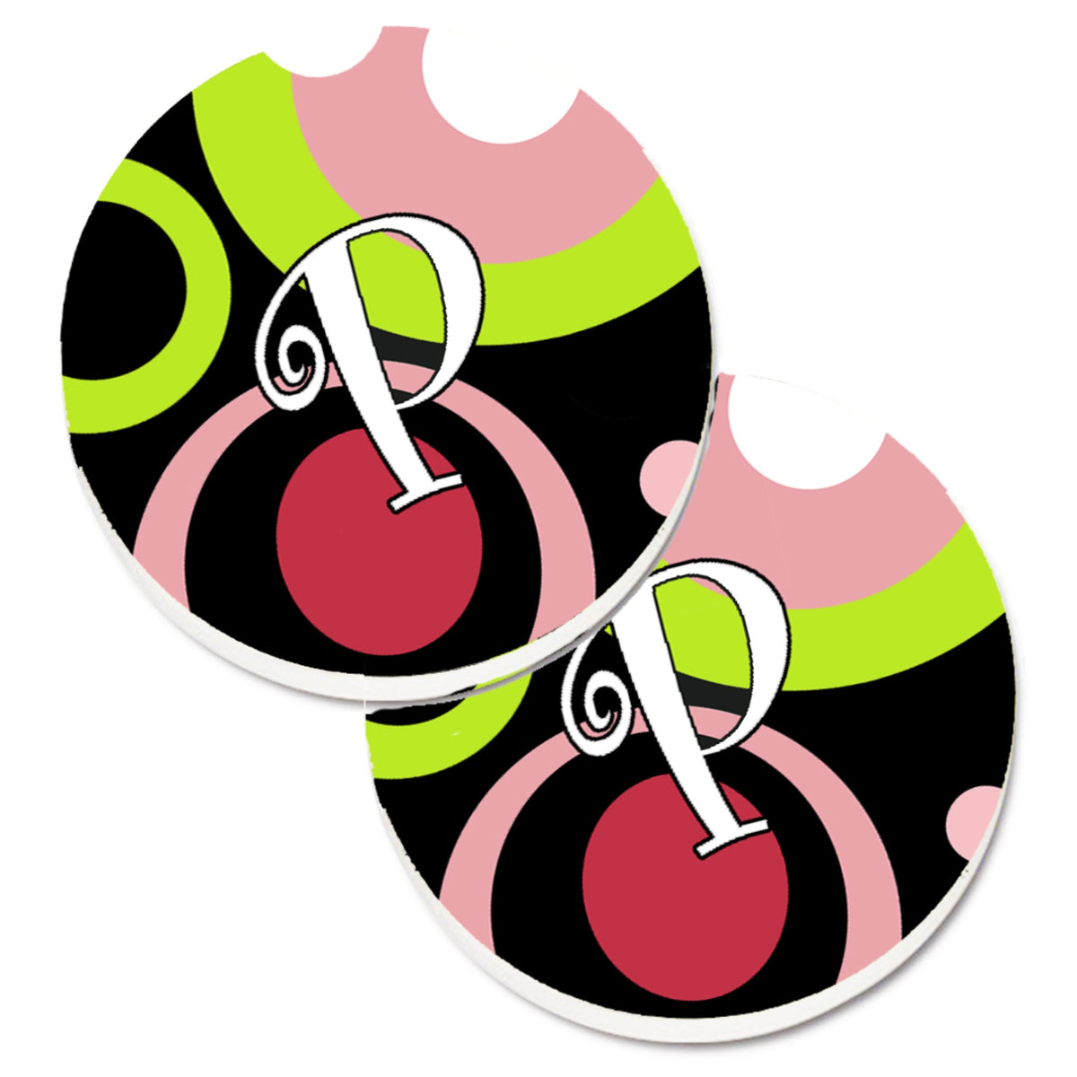 'Caroline'S Treasures Letter P Monogram - Retro In Black Set Of 2 Cup Holder Car Coasters Am1002-Pcarc, 2.56, Multicolor''