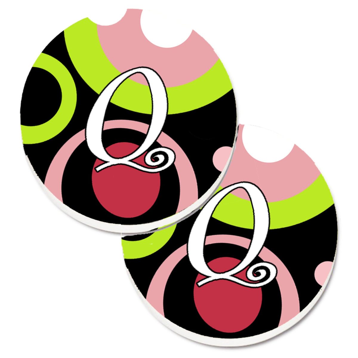 'Caroline'S Treasures Letter Q Monogram - Retro In Black Set Of 2 Cup Holder Car Coasters Am1002-Qcarc, 2.56, Multicolor''