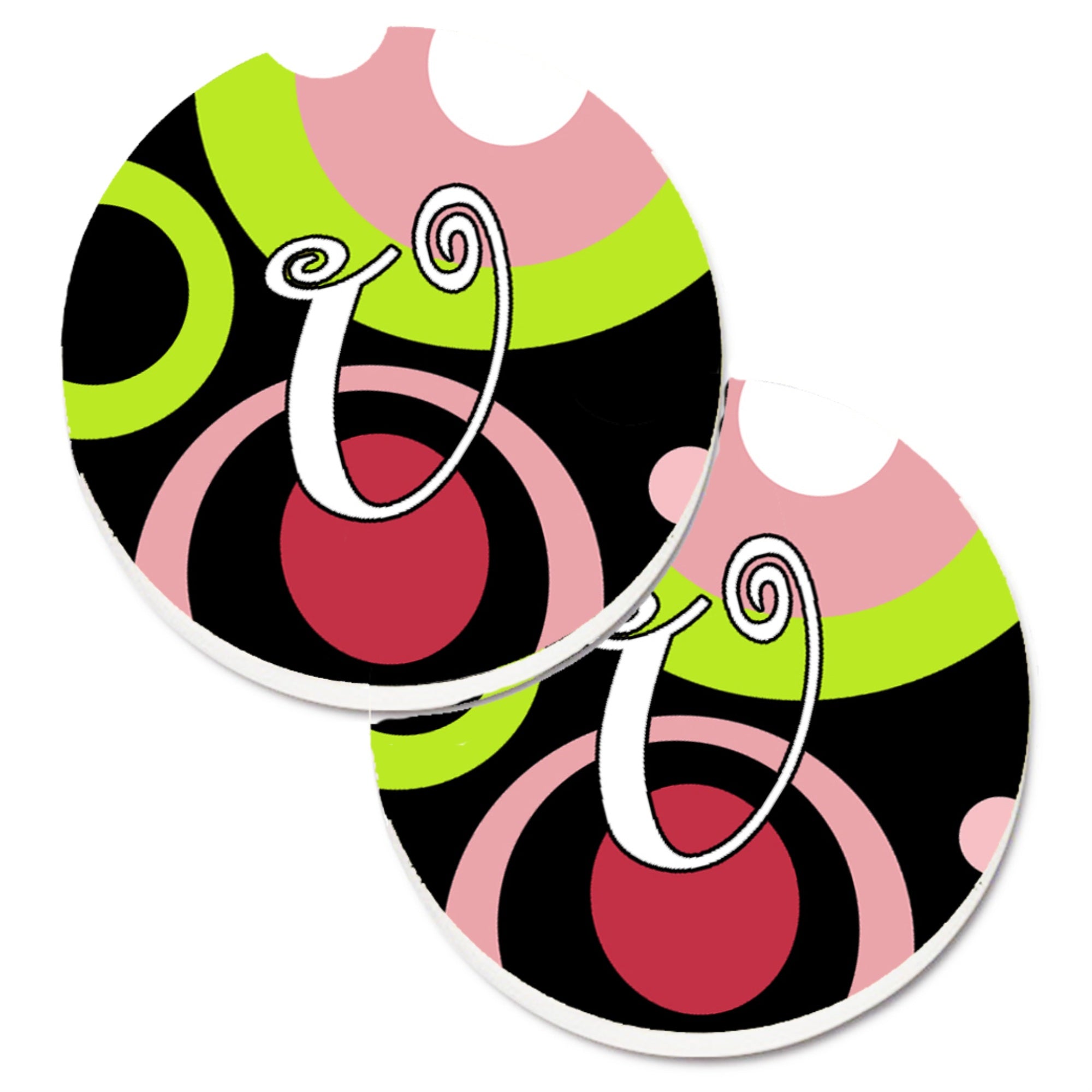 'Caroline'S Treasures Letter U Monogram - Retro In Black Set Of 2 Cup Holder Car Coasters Am1002-Ucarc, 2.56, Multicolor''