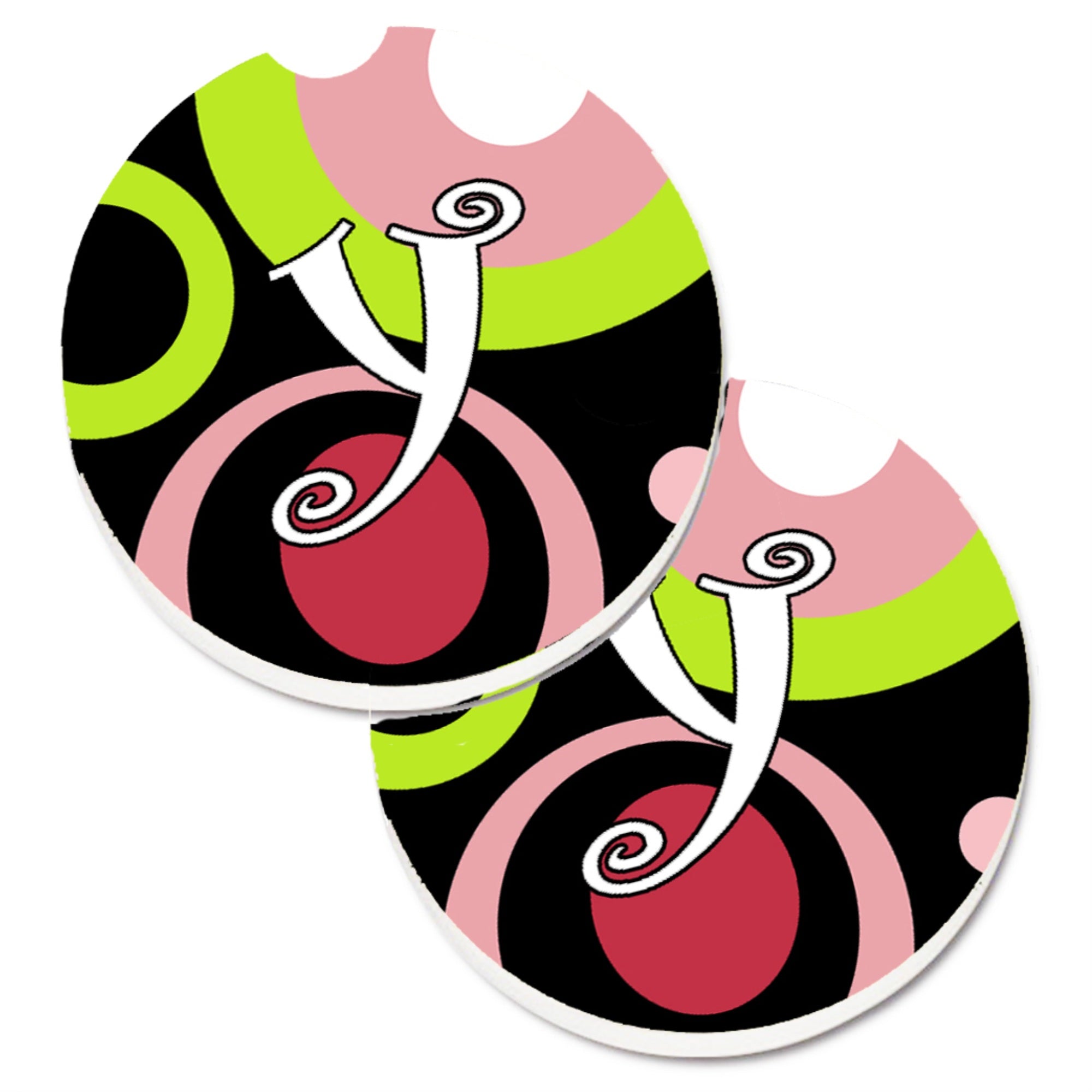 'Caroline'S Treasures Letter Y Monogram - Retro In Black Set Of 2 Cup Holder Car Coasters Am1002-Ycarc, 2.56, Multicolor''