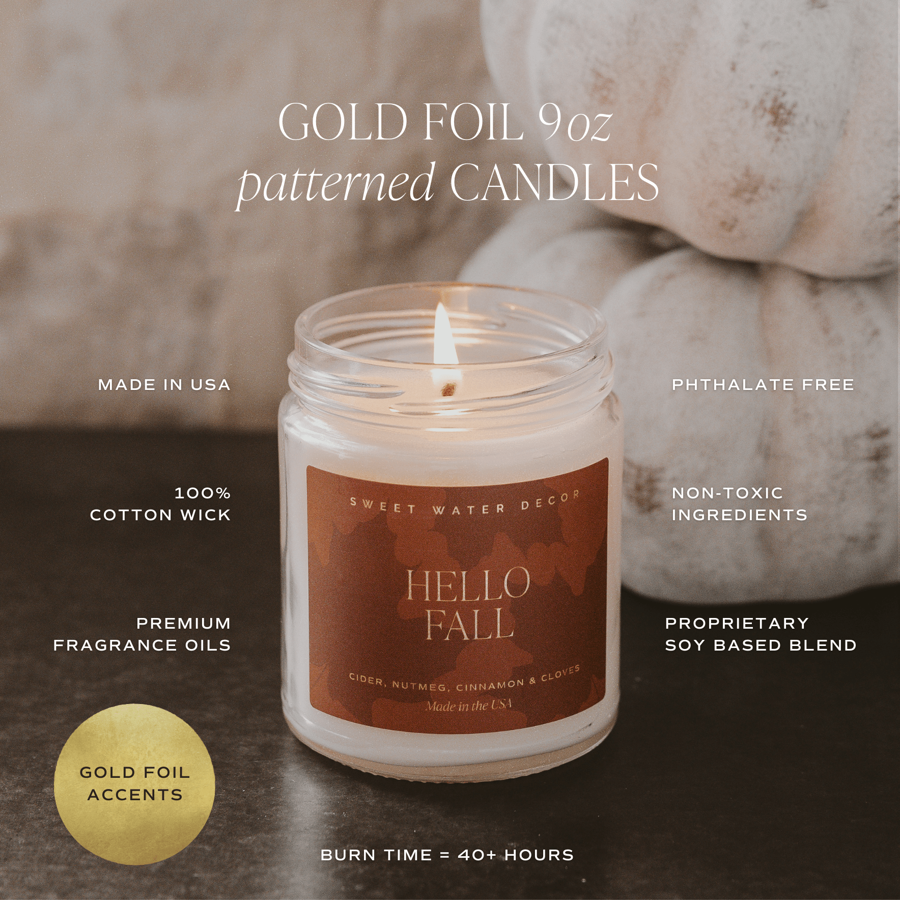 Autumn Orchard Soy Candle - Patterned 9 oz - Clear Jar (Mulled Cider)