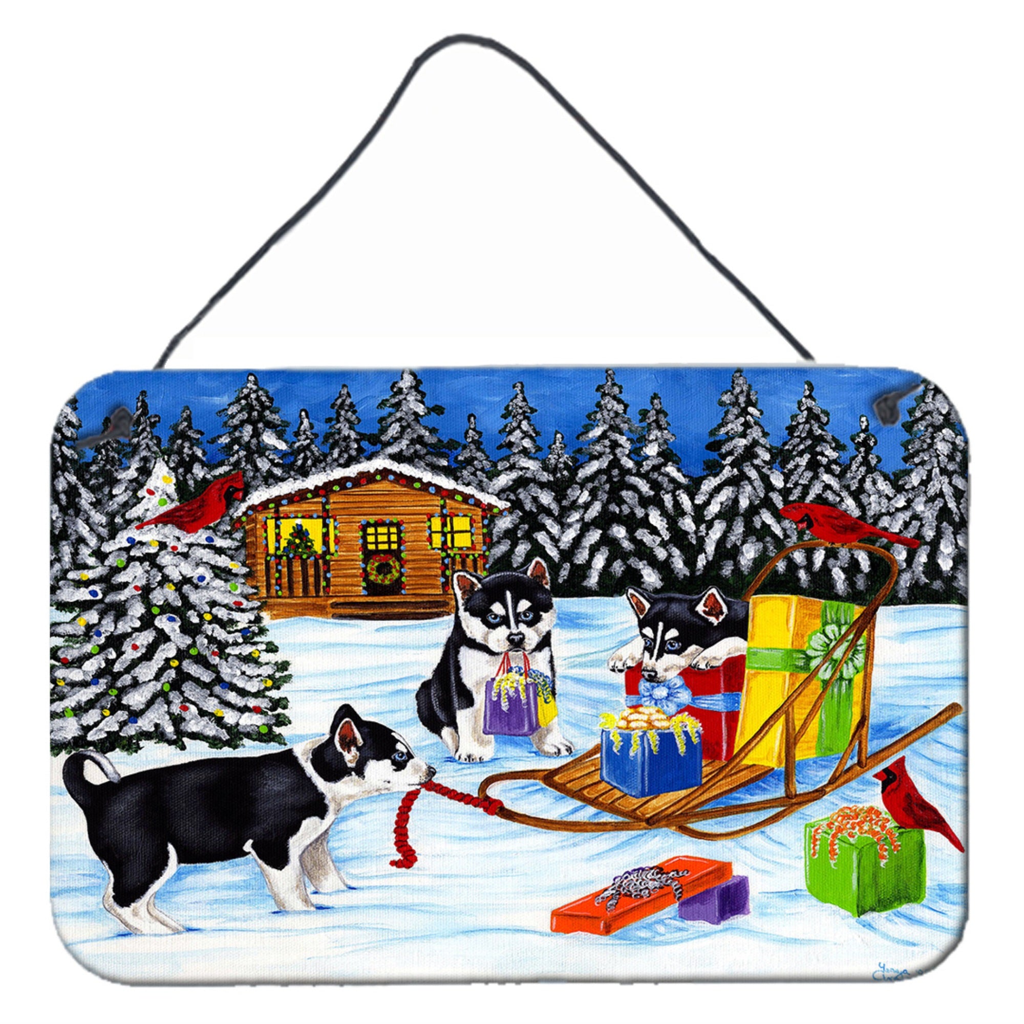 'Caroline'S Treasures Christmas Mush Siberian Husky Wall Or Door Hanging Prints Amb1318Ds812, 8''''H X 12''''W, Multicolor''