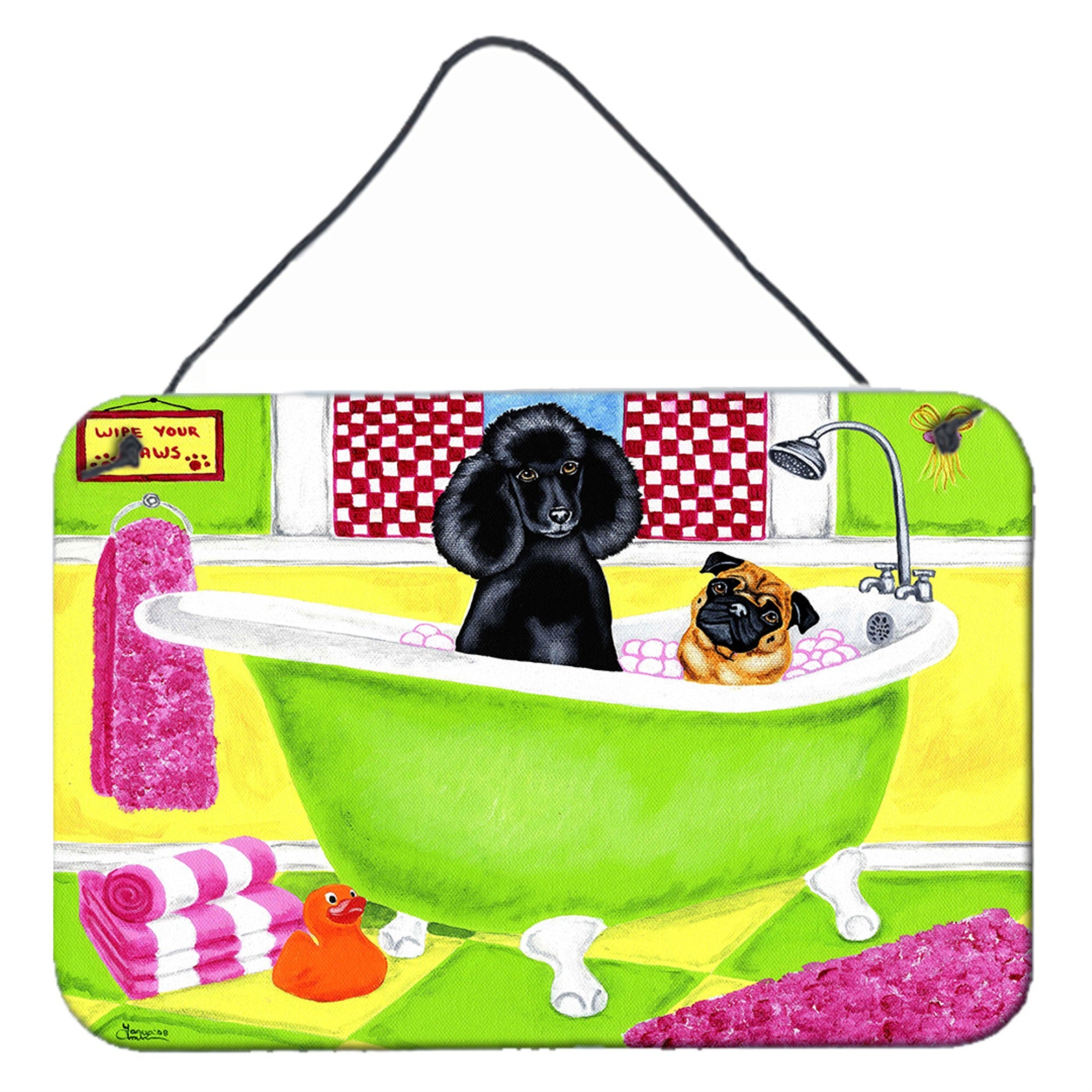 'Caroline'S Treasures Tub For Two With Poodle And Pug Wall Or Door Hanging Prints Amb1335Ds812, 8''''H X 12''''W, Multicolor''