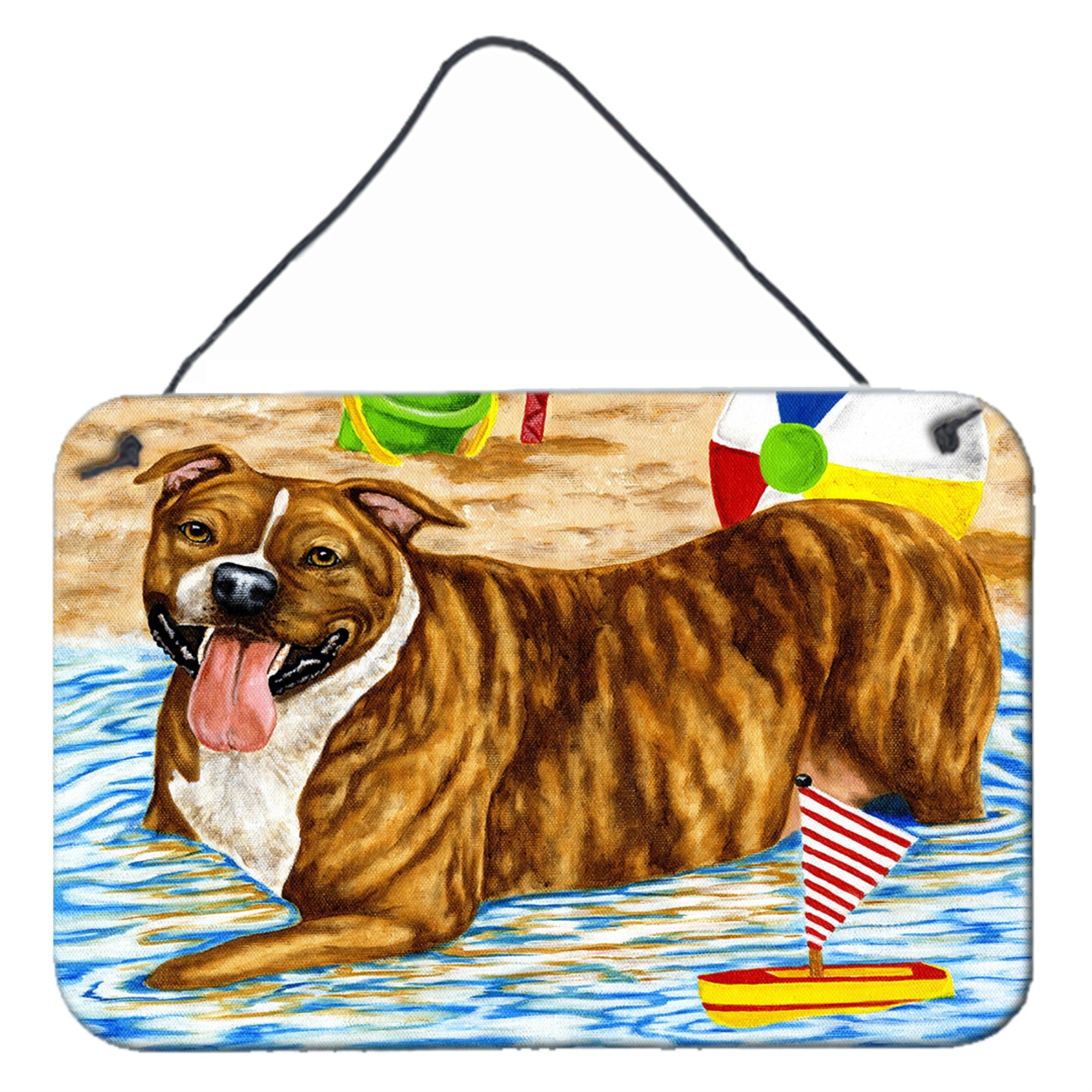 'Caroline'S Treasures Beach Bum Staffie Wall Or Door Hanging Prints Amb1338Ds812, 8''''H X 12''''W, Multicolor''