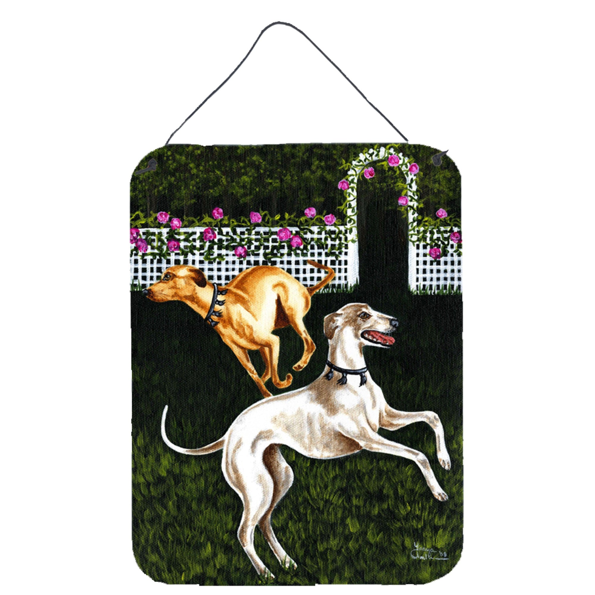 'Caroline'S Treasures Rose Garden Frolick Greyhounds Wall Or Door Hanging Prints Amb1354Ds1216, 16Hx12W, Multicolor''