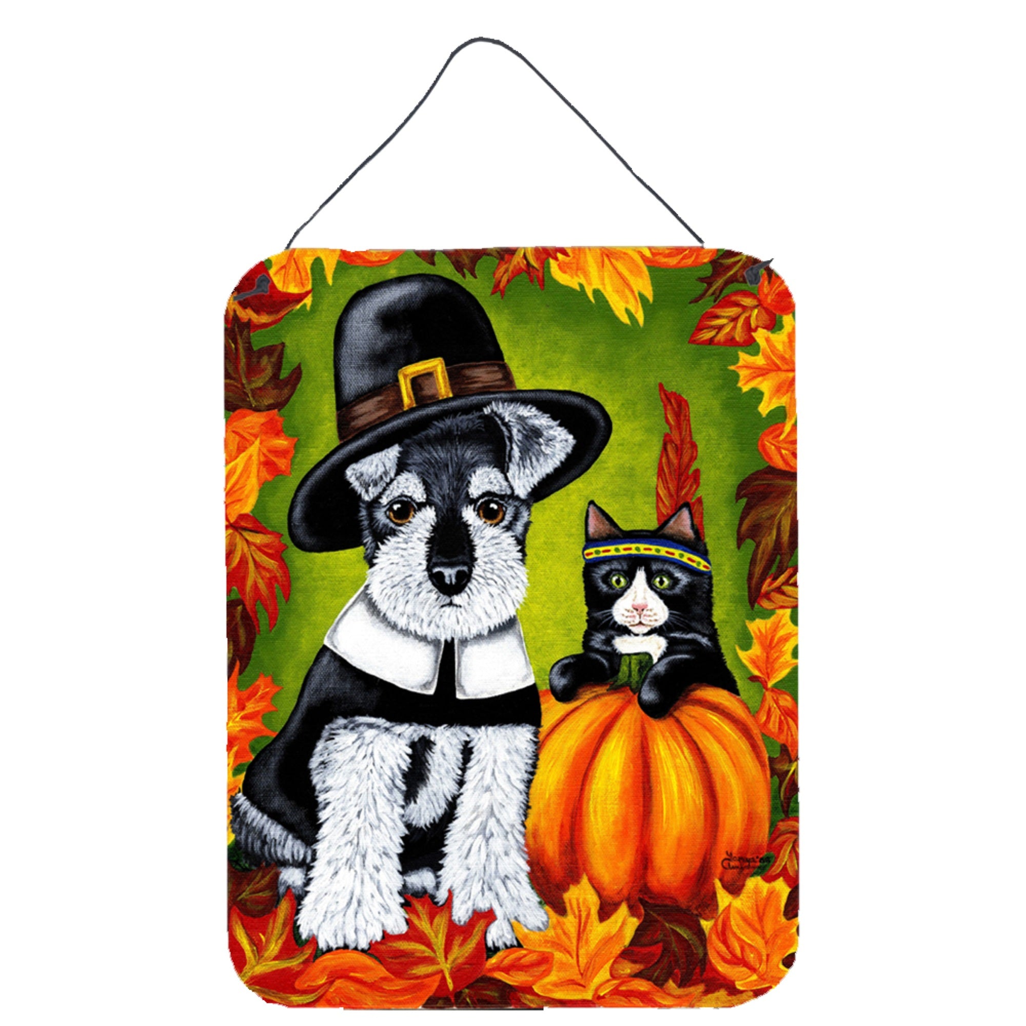 'Caroline'S Treasures Thanksgiving Friends Schnauzer Wall Or Door Hanging Prints Amb1364Ds1216, 16Hx12W, Multicolor''