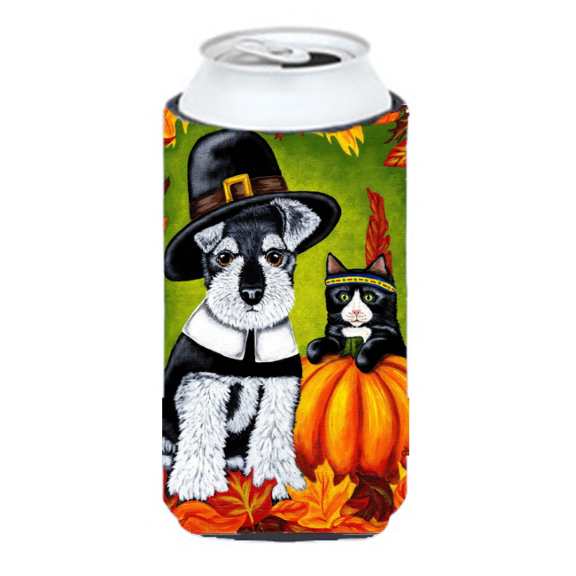 'Caroline'S Treasures Thanksgiving Friends Schnauzer Tall Boy Koozie Hugger, Multicolor''