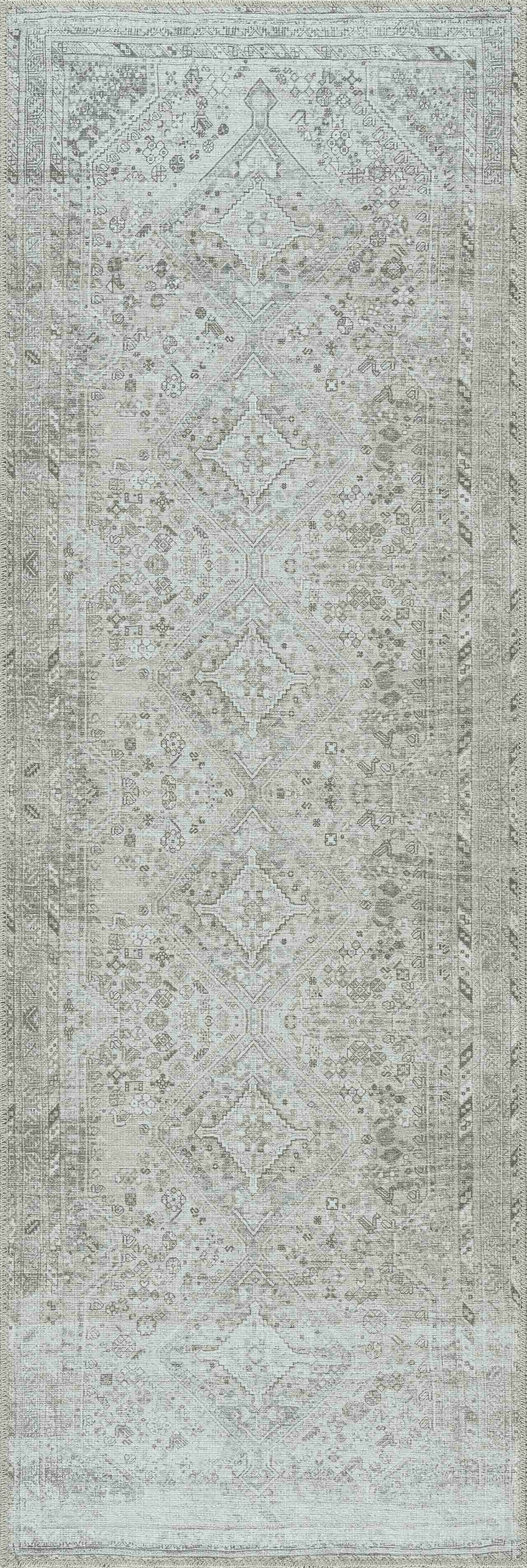 Barny Cream & Sage Washable 7ft Runner Rug