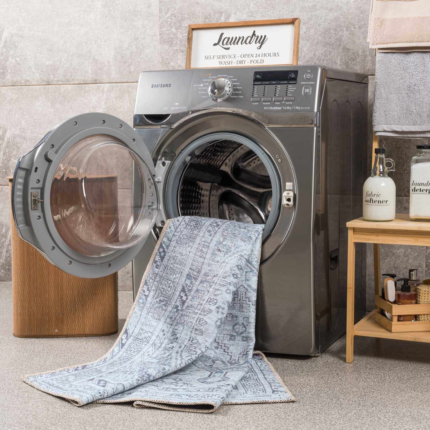 Barny Gray Denim Washable Rug