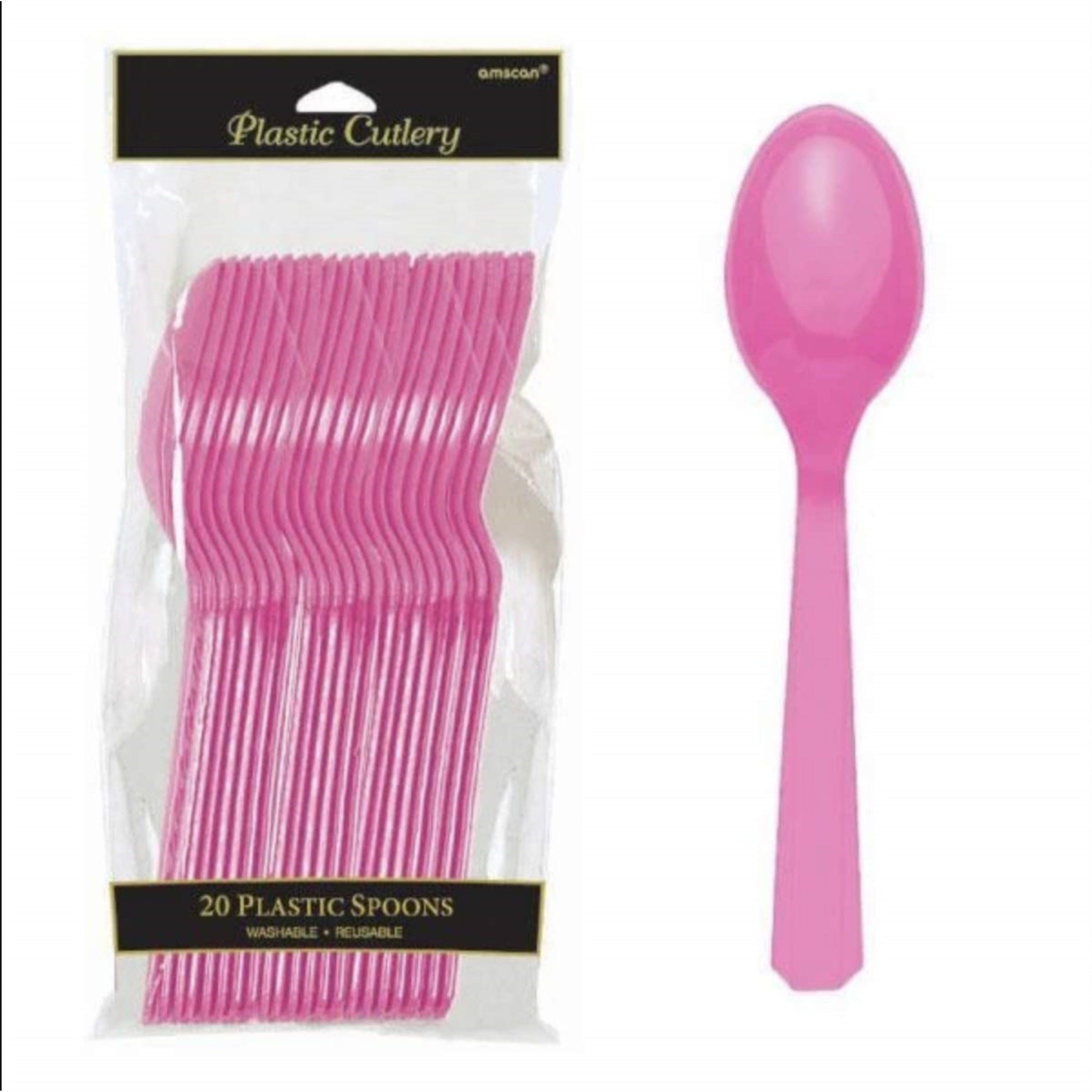 Amscan Plastic Spoons, Pack Of 20, Bright Pink