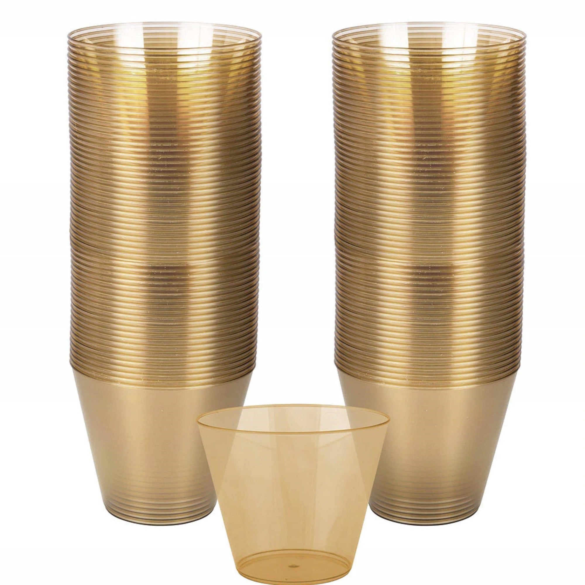Amscan Gold Plastic Cups - 9 Oz.  72 Bpp Reusable Party Cups  Perfect Disposable Cups For Serving Cold Beverages At Weddings, Th
