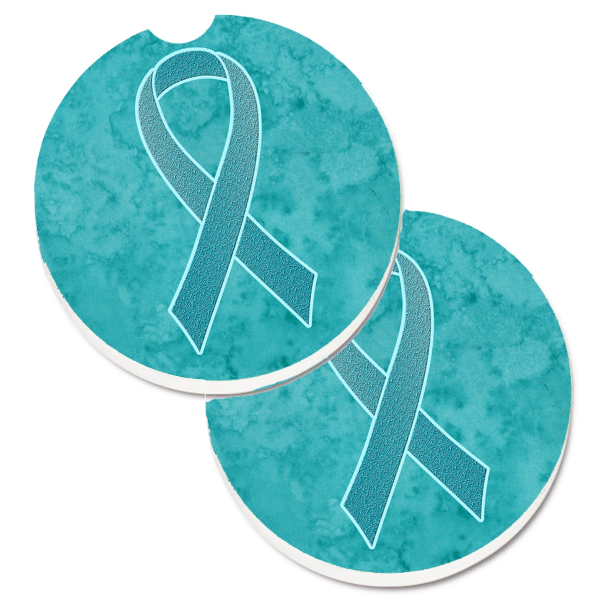 'Caroline'S Treasures Teal Ribbon For Ovarian Cancer Awareness Set Of 2 Cup Holder Car Coasters An1201Carc, 2.56, Multicolor''