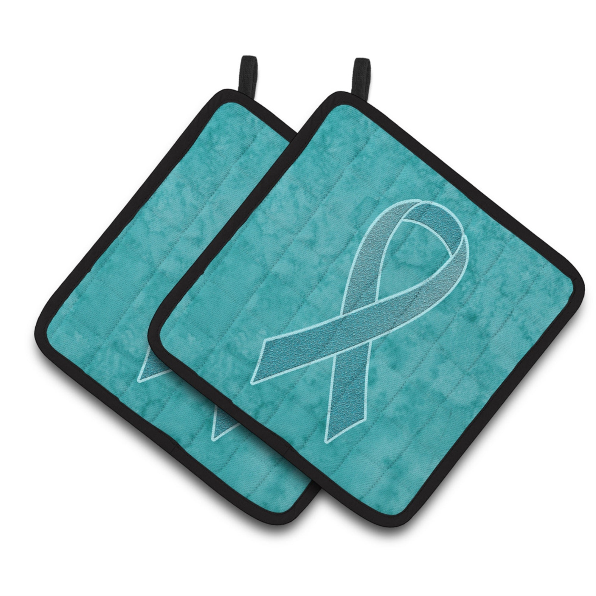 'Caroline'S Treasures Teal Ribbon For Ovarian Cancer Awareness Pair Of Pot Holders An1201Pthd, 7.5Hx7.5W, Multicolor''