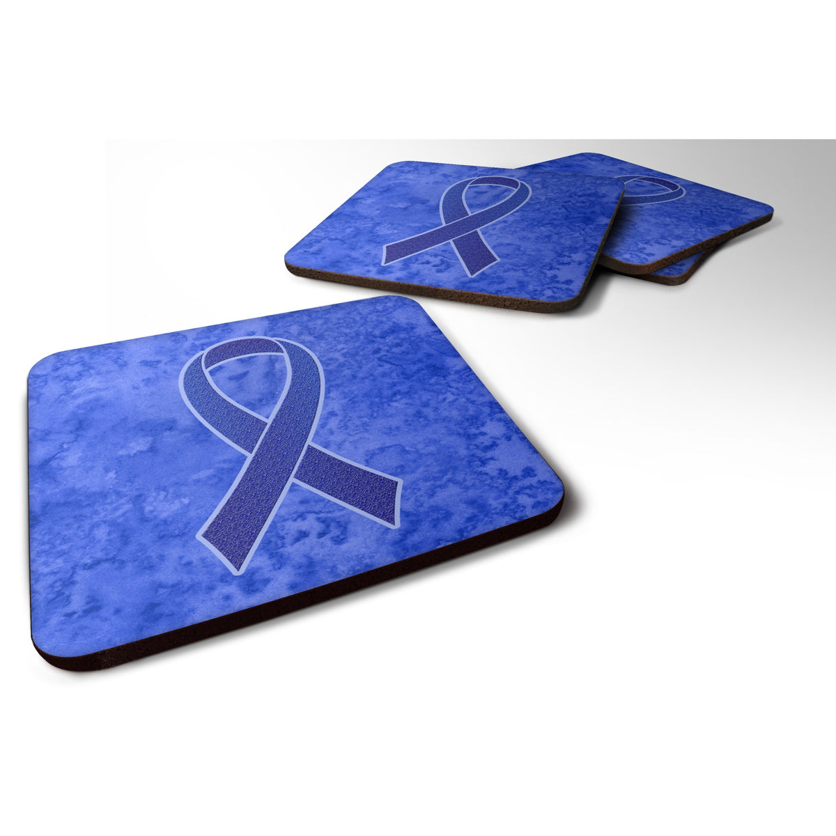 'Caroline'S Treasures An1202Fc Dark Blue Ribbon For Colon Cancer Awareness Foam Coaster (Set Of 4), 3.5'''' H X 3.5'''' W, Mult