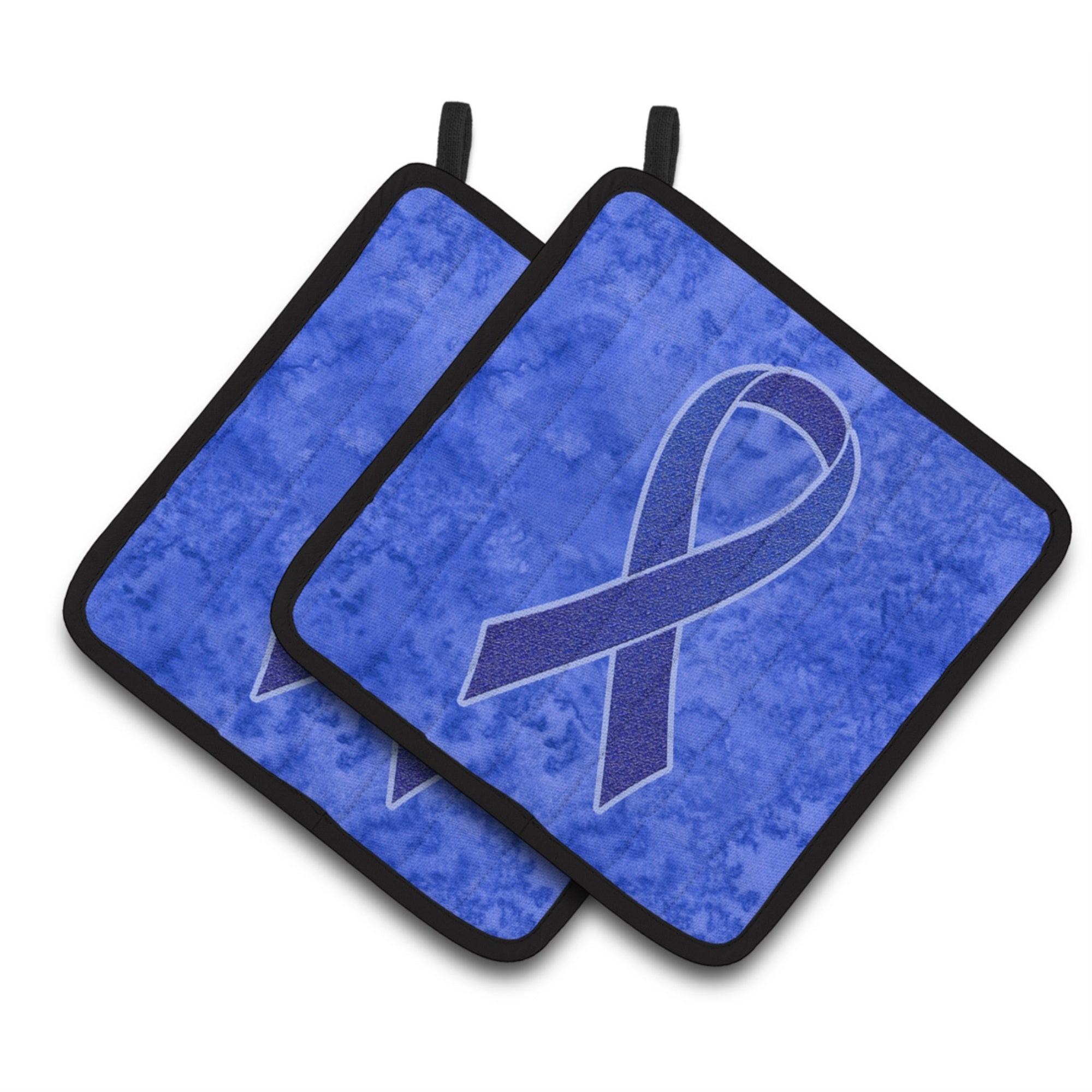 'Caroline'S Treasures Dark Blue Ribbon For Colon Cancer Awareness Pair Of Pot Holders An1202Pthd, 7.5Hx7.5W, Multicolor''