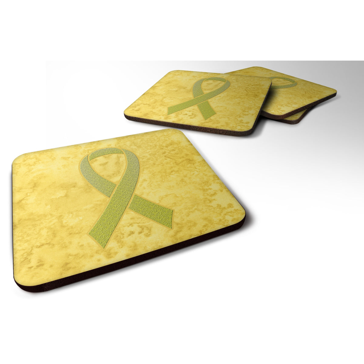 'Caroline'S Treasures An1203Fc Yellow Ribbon For Sarcoma, Bone Or Bladder Cancer Awareness Foam Coaster (Set Of 4), 3.5'''' H X