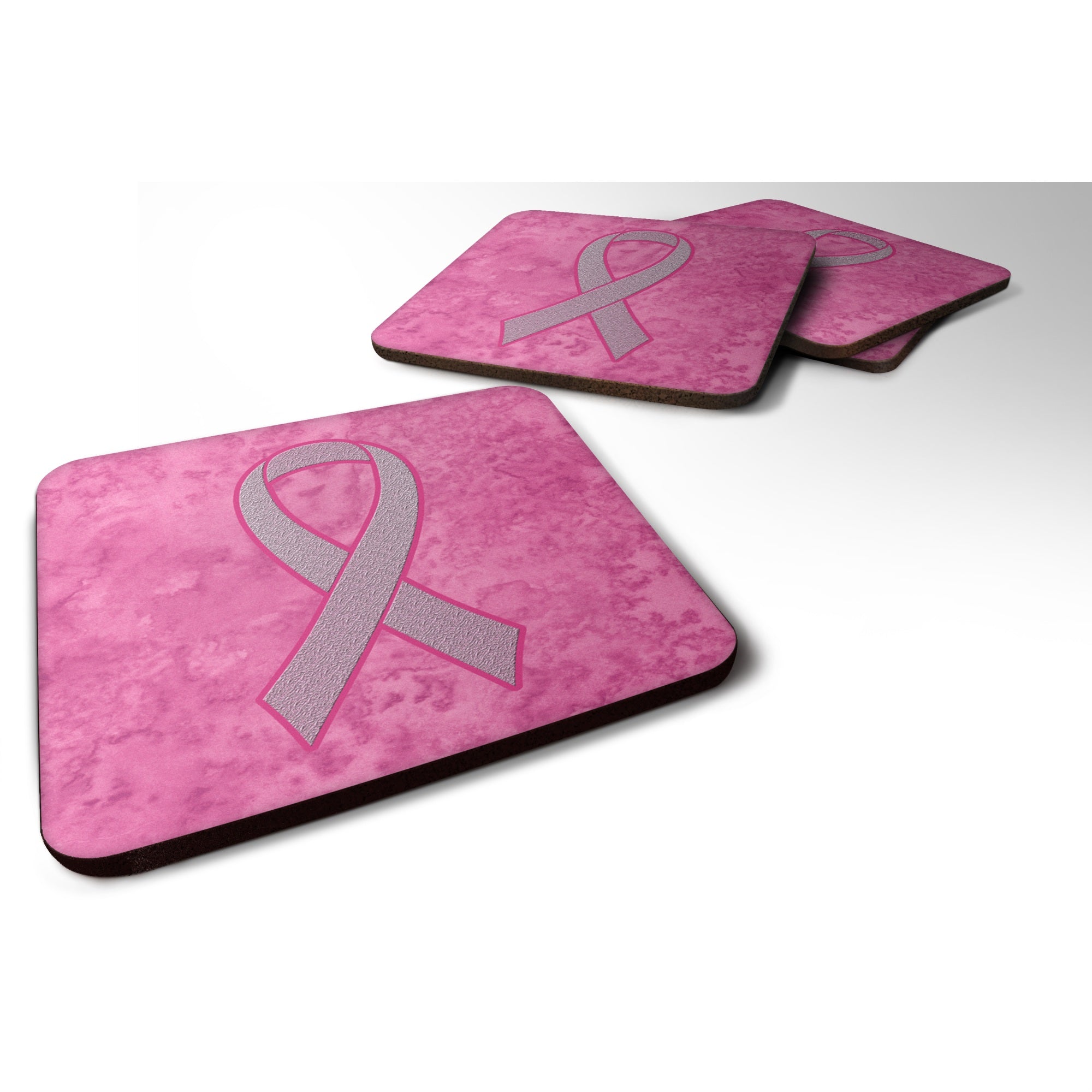 'Caroline'S Treasures An1205Fc Pink Ribbon For Breast Cancer Awareness Foam Coaster (Set Of 4), 3.5'''' H X 3.5'''' W, Multicol