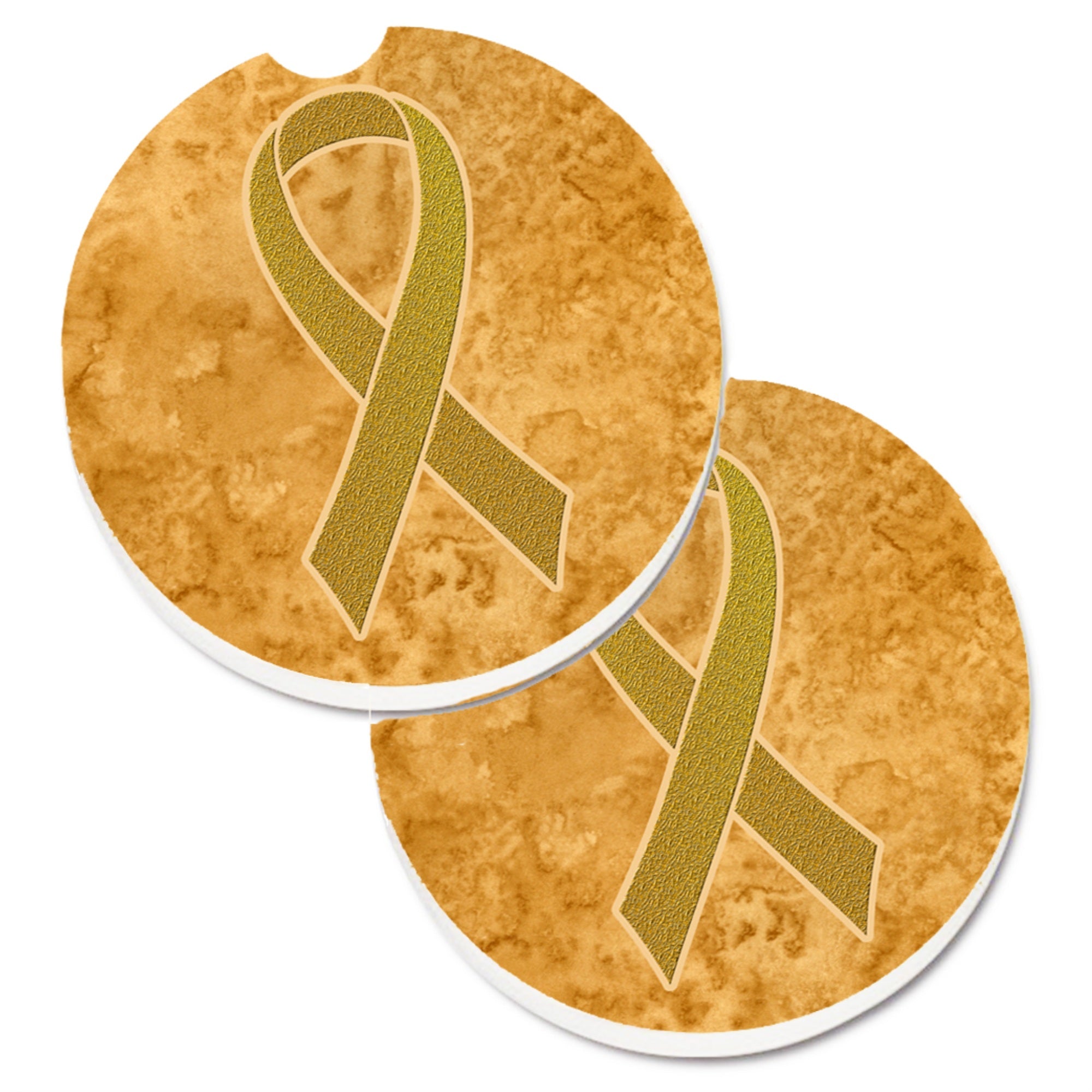 'Caroline'S Treasures Gold Ribbon For Childhood Cancers Awareness Set Of 2 Cup Holder Car Coasters An1209Carc, 2.56, Multicolor