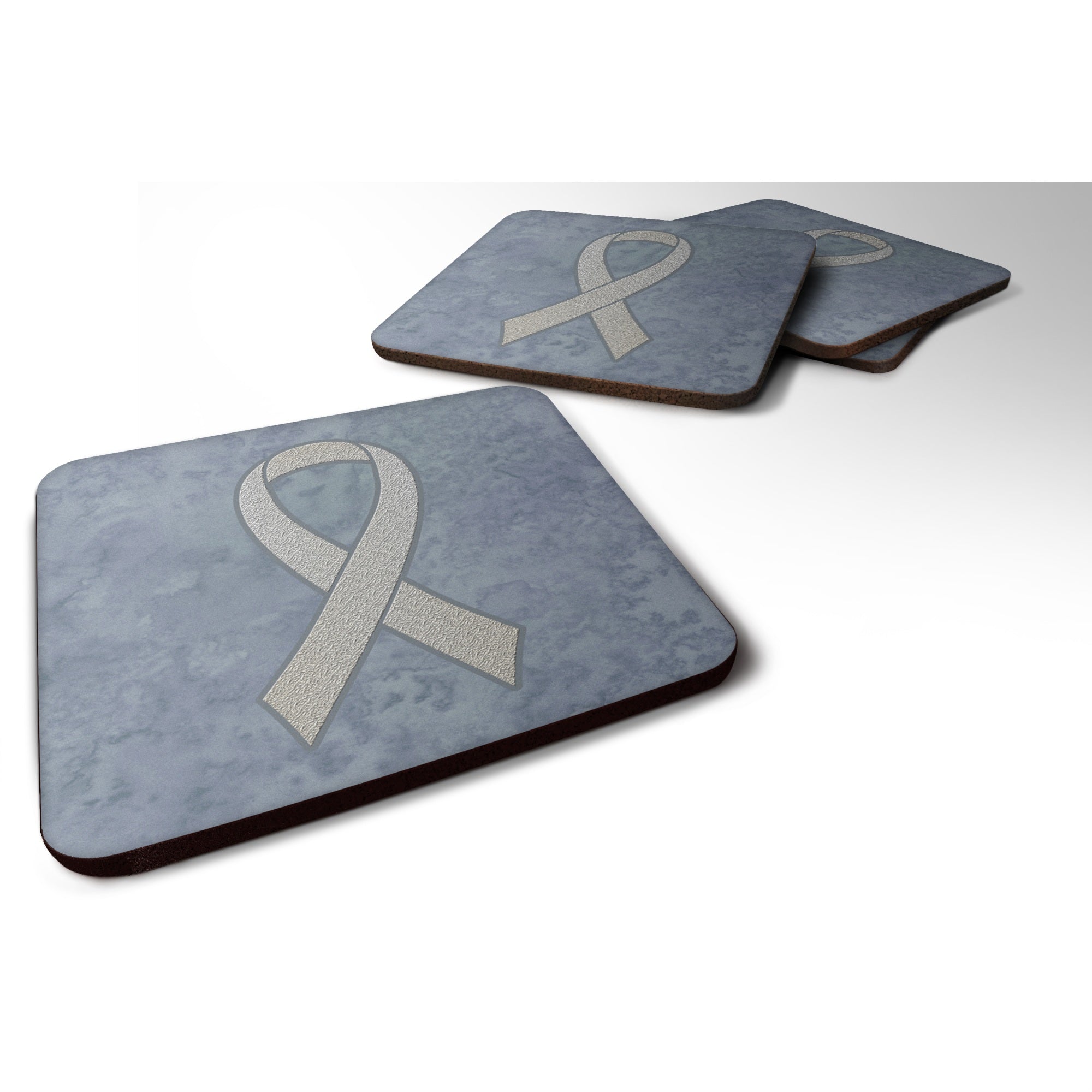 'Caroline'S Treasures An1210Fc Clear Ribbon For Lung Cancer Awareness Foam Coaster (Set Of 4), 3.5'''' H X 3.5'''' W, Multicolo