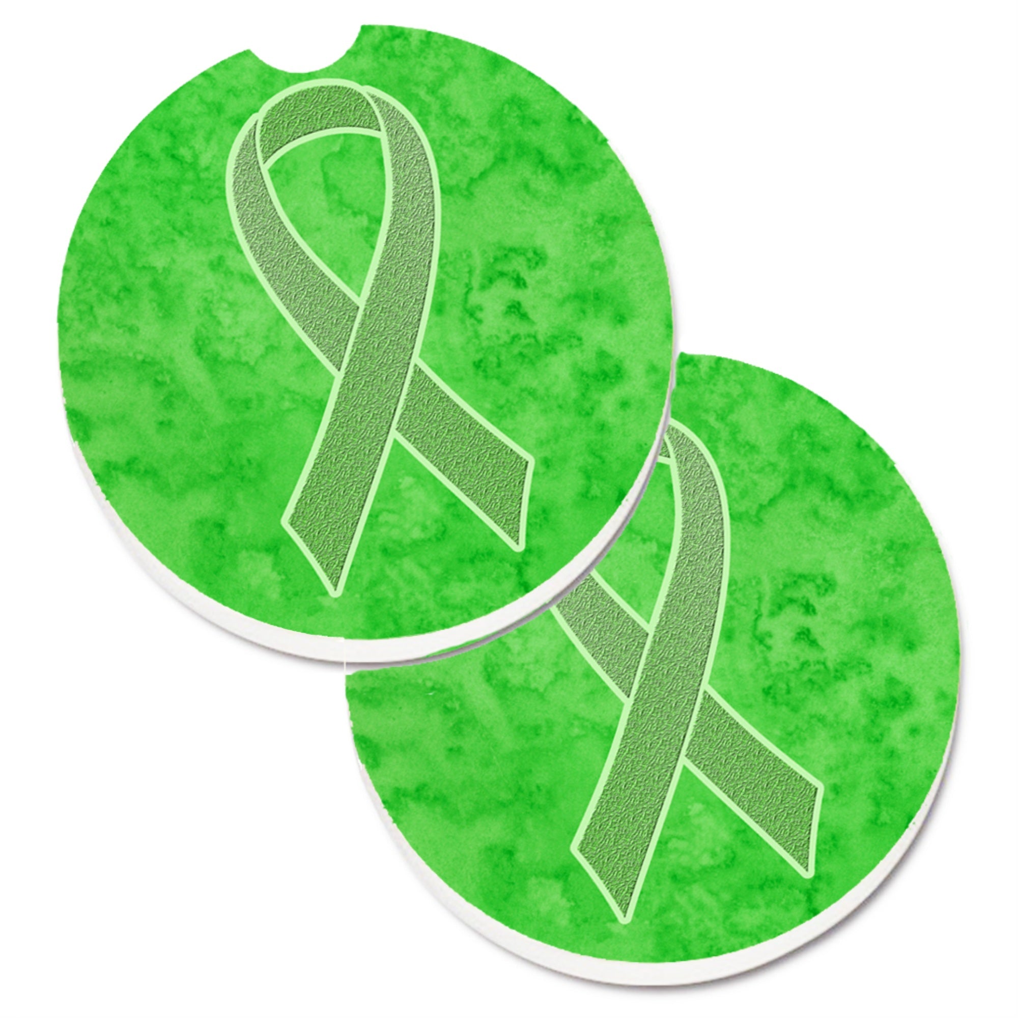 'Caroline'S Treasures Lime Green Ribbon For Lymphoma Cancer Awareness Set Of 2 Cup Holder Car Coasters An1212Carc, 2.56, Multic