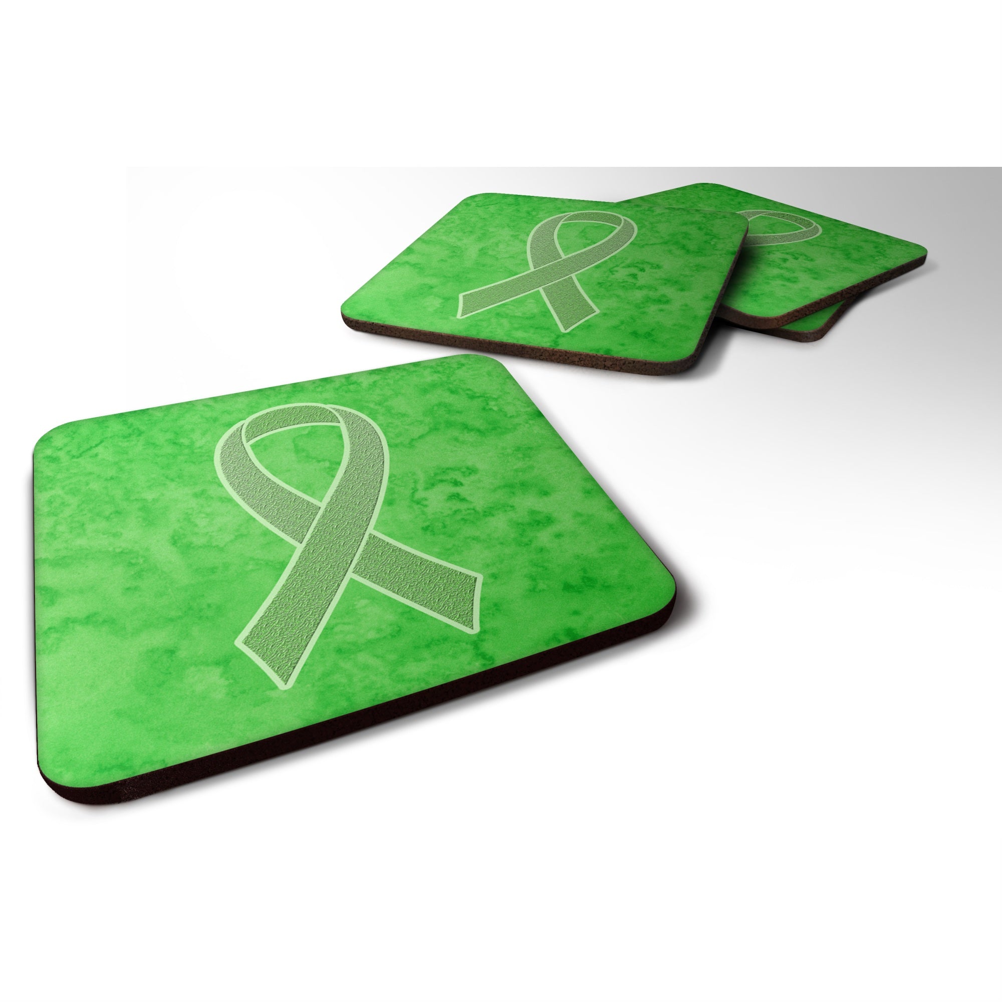'Caroline'S Treasures An1212Fc Lime Green Ribbon For Lymphoma Cancer Awareness Foam Coaster (Set Of 4), 3.5'''' H X 3.5'''' W,