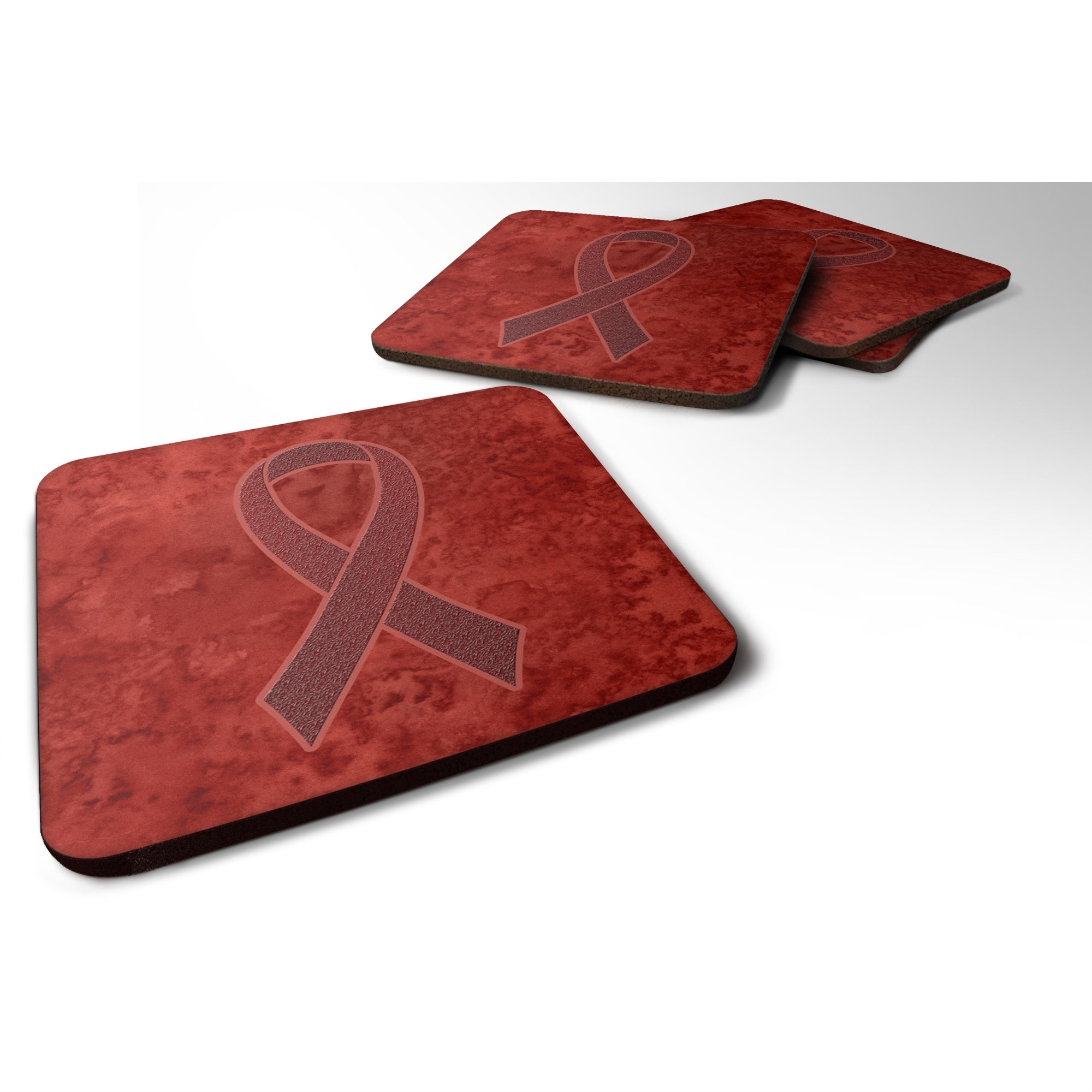 'Caroline'S Treasures An1214Fc Burgundy Ribbon For Multiple Myeloma Cancer Awareness Foam Coaster (Set Of 4), 3.5'''' H X 3.5''