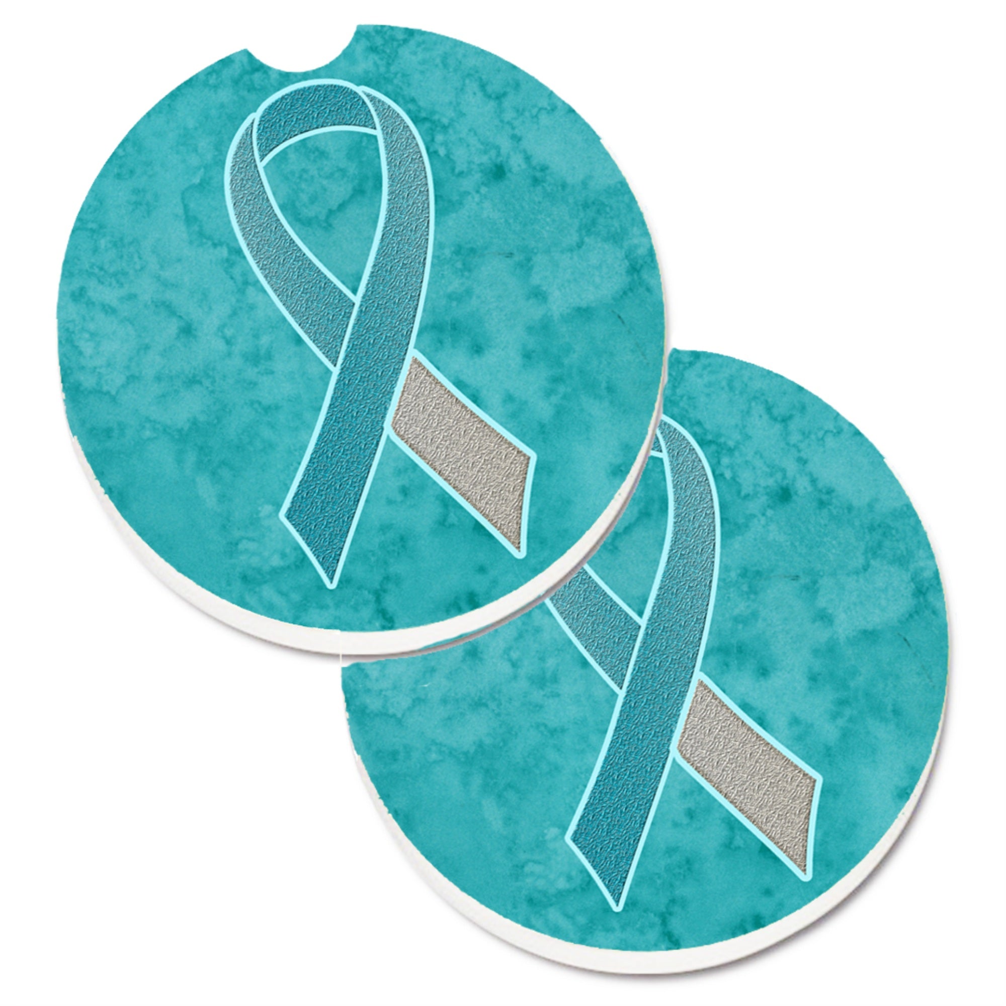 'Caroline'S Treasures Teal & White Ribbon For Cervical Cancer Awareness Set Of 2 Cup Holder Car Coasters An1215Carc, 2.56, Mult