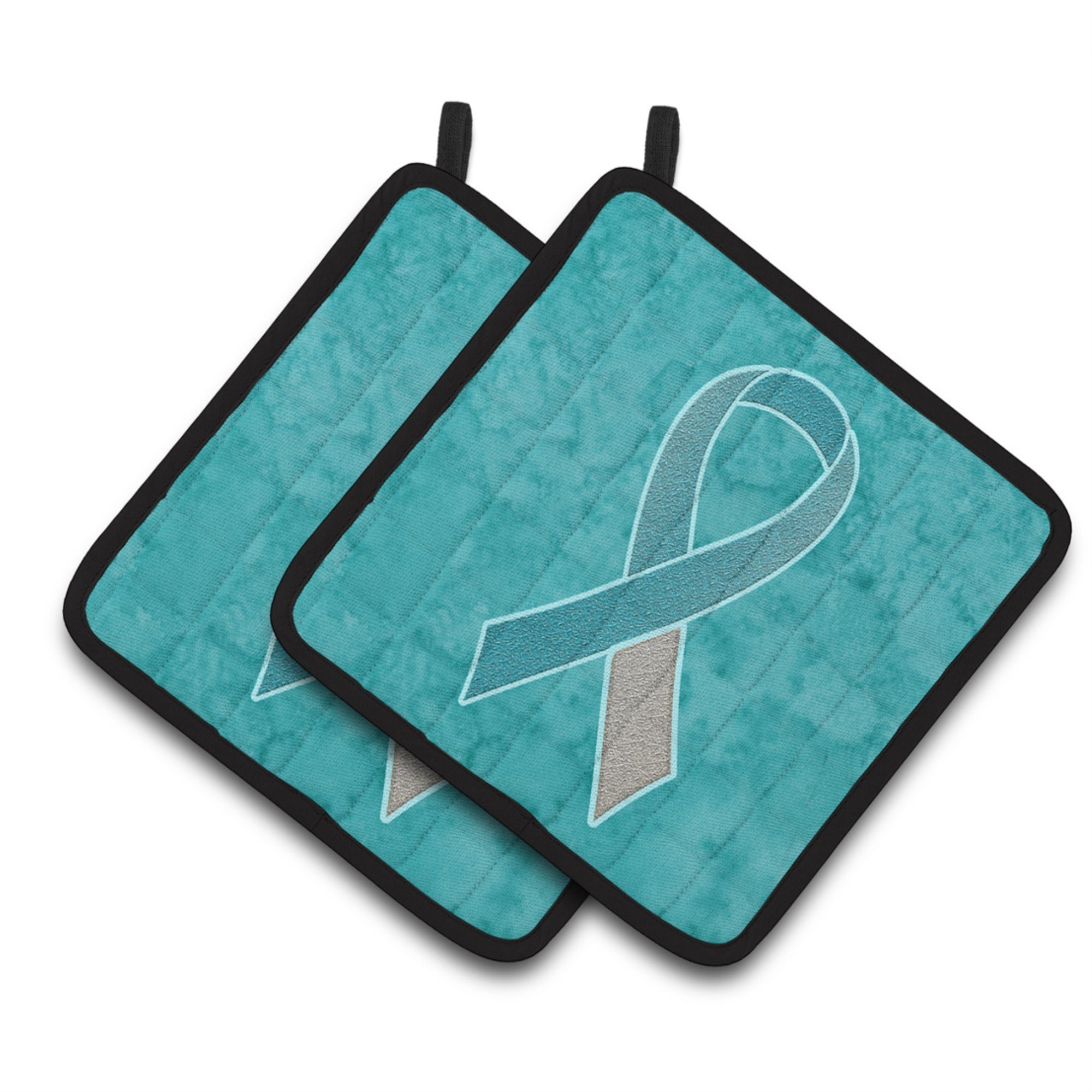 'Caroline'S Treasures Teal & White Ribbon For Cervical Cancer Awareness Pair Of Pot Holders An1215Pthd, 7.5Hx7.5W, Multicolor''