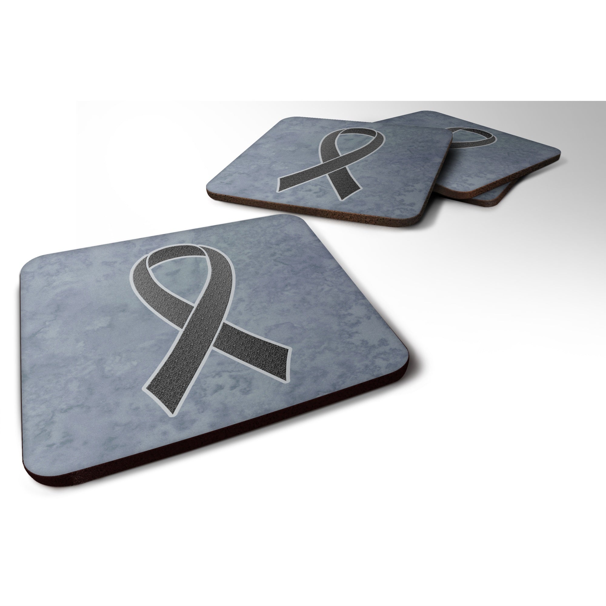 'Caroline'S Treasures An1216Fc Black Ribbon For Melanoma Cancer Awareness Foam Coaster (Set Of 4), 3.5'''' H X 3.5'''' W, Multi
