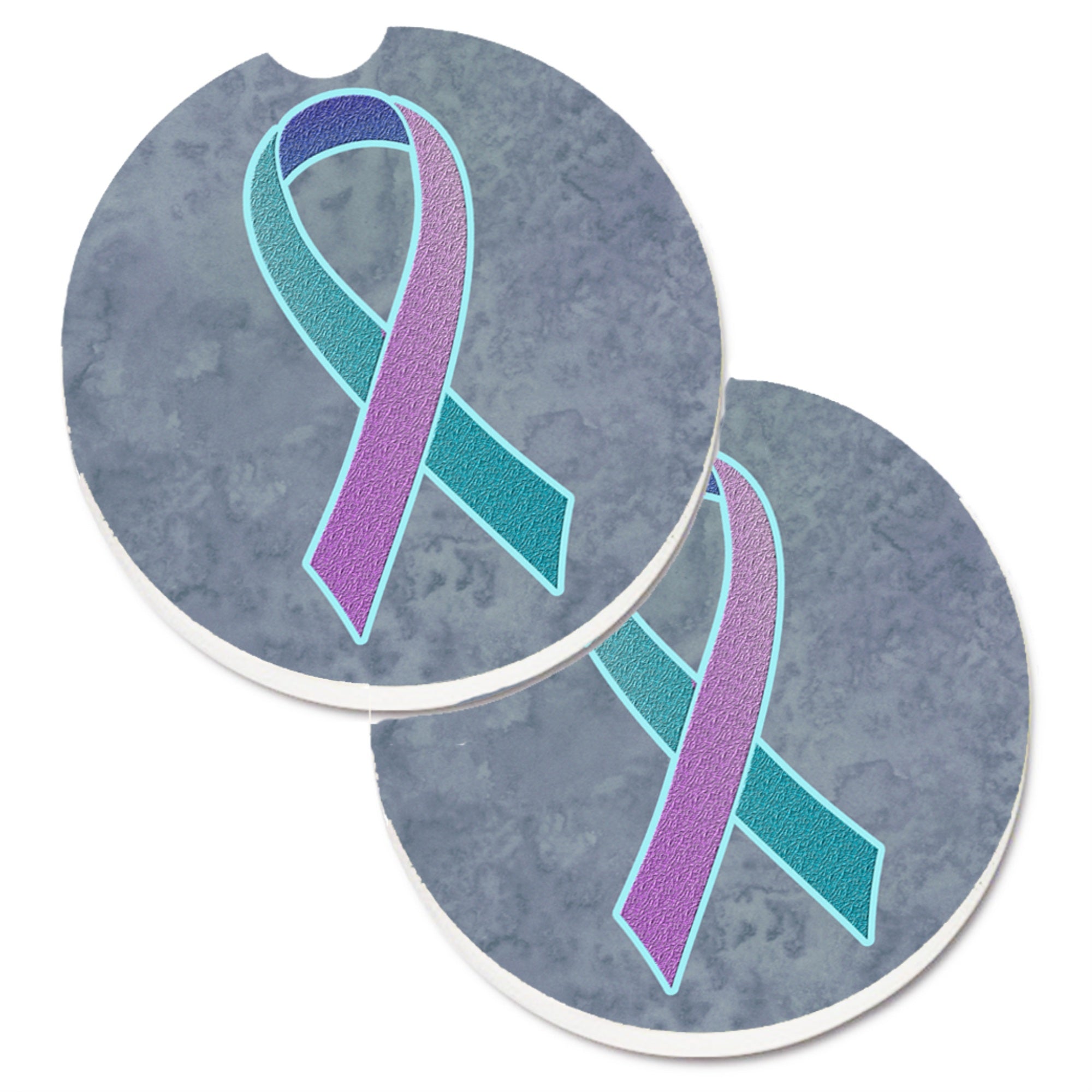 'Caroline'S Treasures Teal, Pink & Blue Ribbon For Thyroid Cancer Awareness Set Of 2 Cup Holder Car Coasters An1217Carc, 2.56,