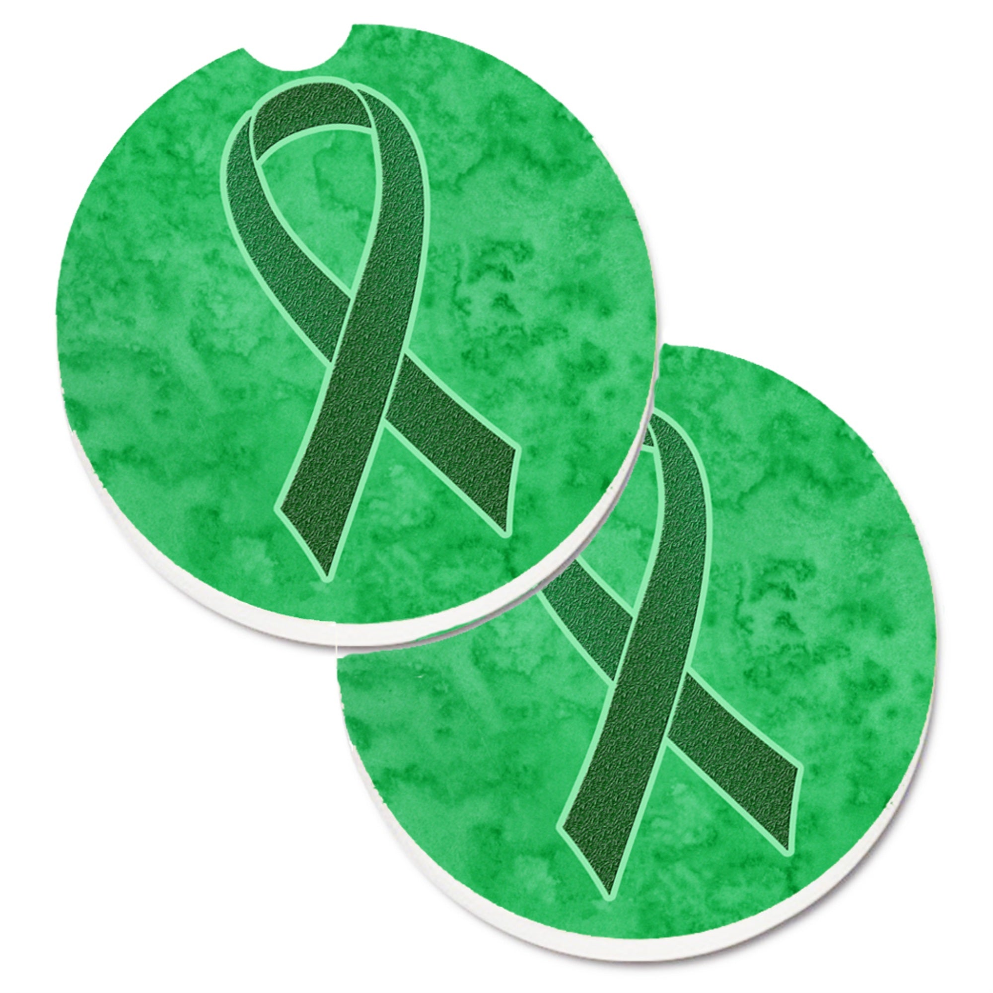 'Caroline'S Treasures Kelly Green Ribbon For Kidney Cancer Awareness Set Of 2 Cup Holder Car Coasters An1220Carc, 2.56, Multico