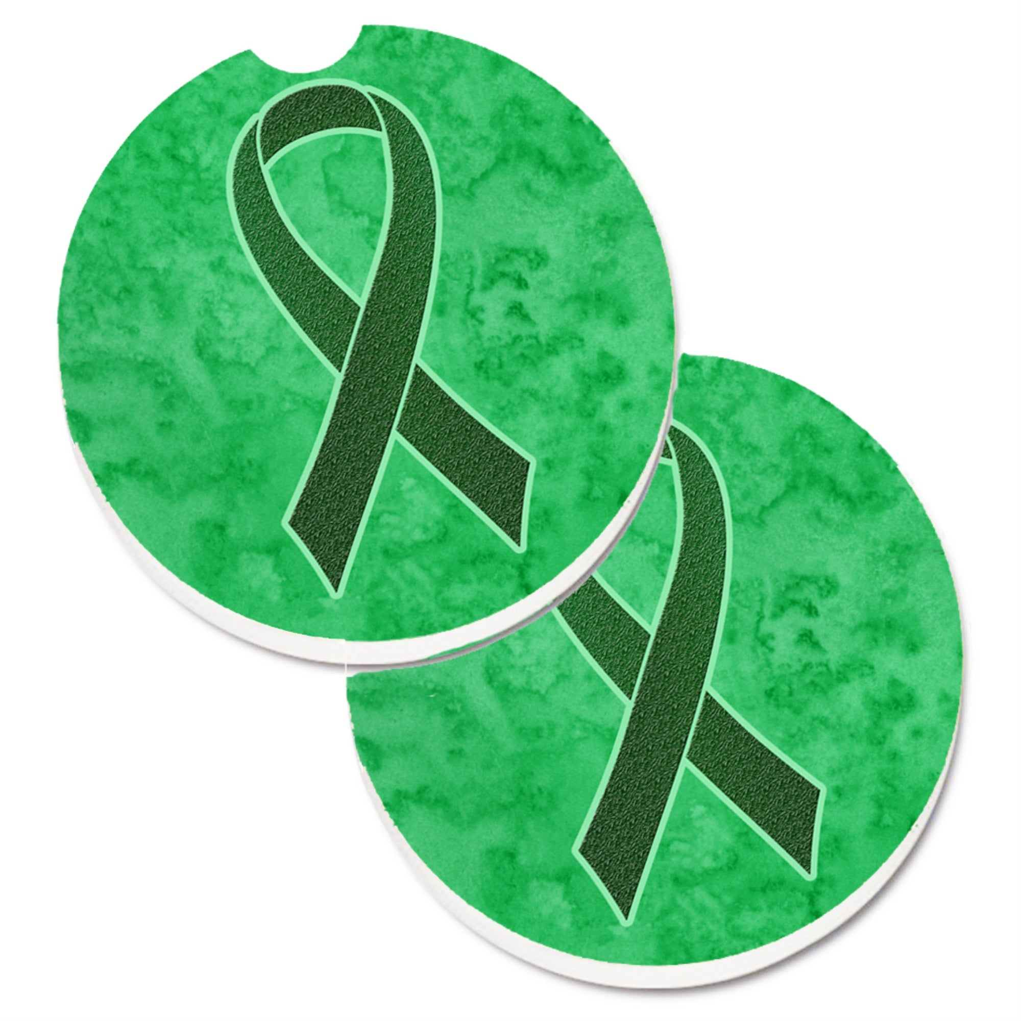 'Caroline'S Treasures Emerald Green Ribbon For Liver Cancer Awareness Set Of 2 Cup Holder Car Coasters An1221Carc, 2.56, Multic